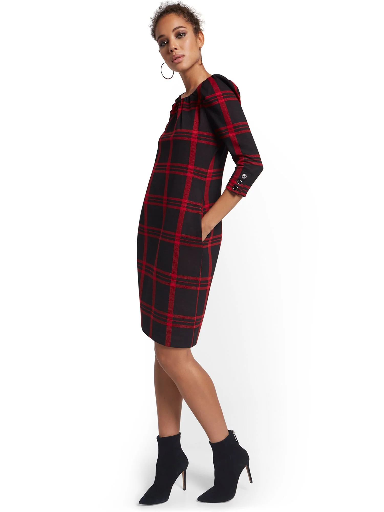 Plaid Puff-Sleeve Shift Dress - Superflex - Image 4