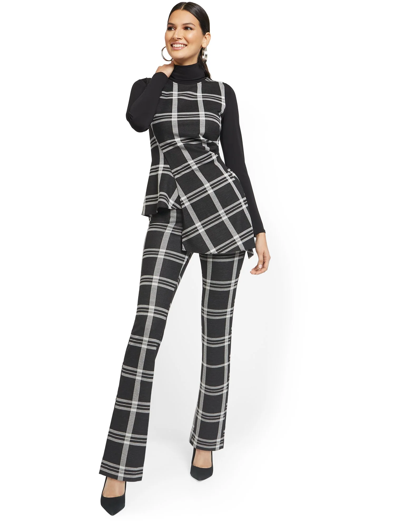 Plaid Pull-On Straight-Leg Ponte Knit Pant - Superflex - Image 4