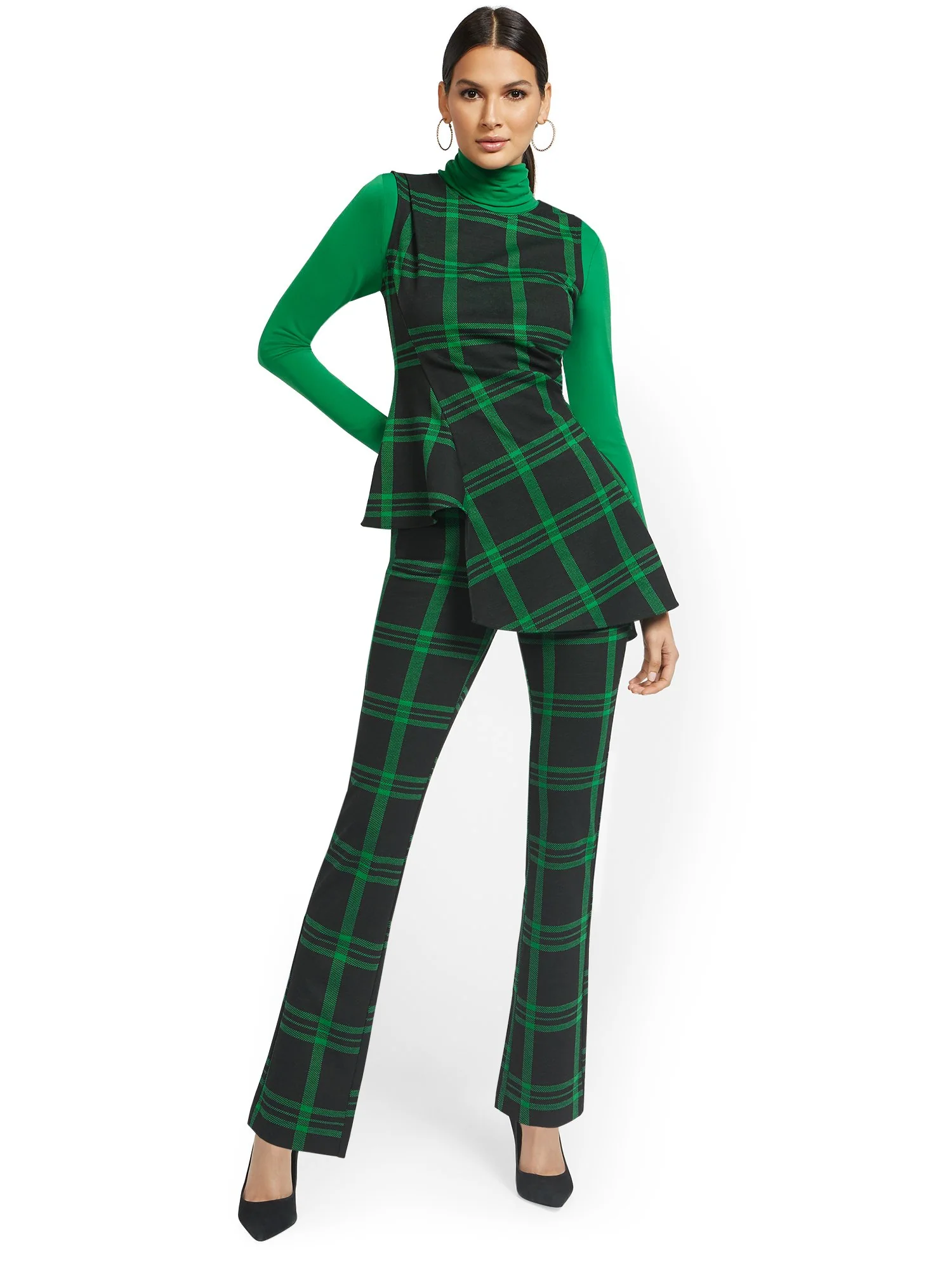 Plaid Pull-On Straight-Leg Ponte Knit Pant - Superflex - Image 9