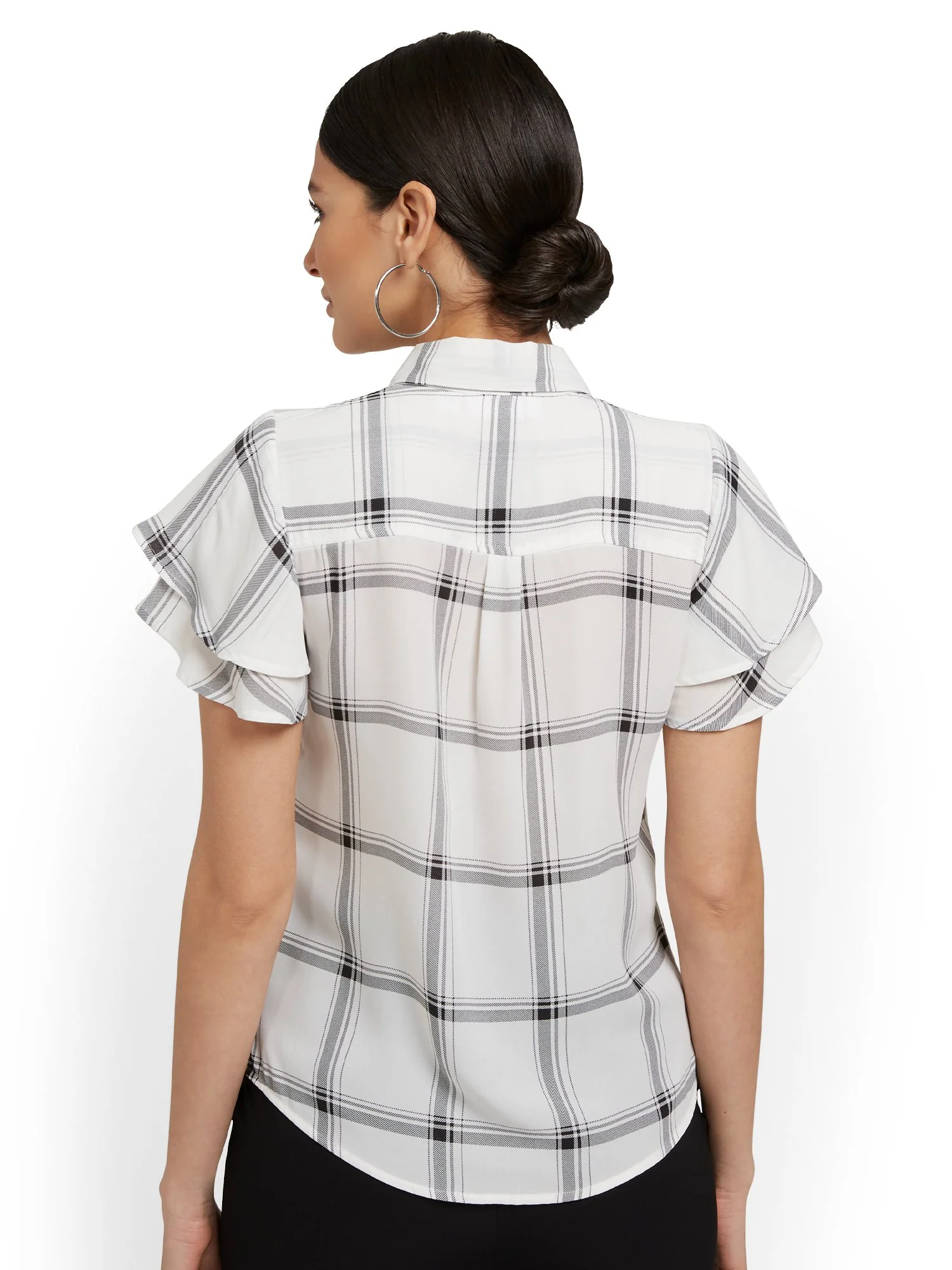 Plaid Ruffle-Sleeve Blouse - Image 3