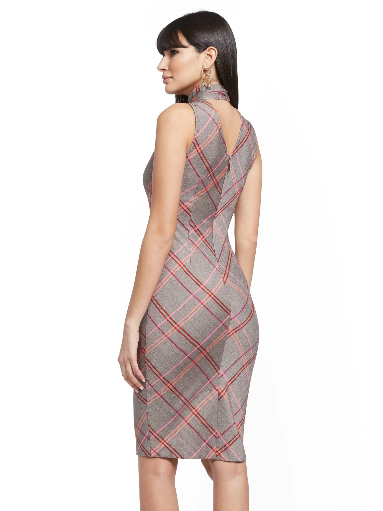 Plaid Scarf-Accent Sheath Dress - Image 3