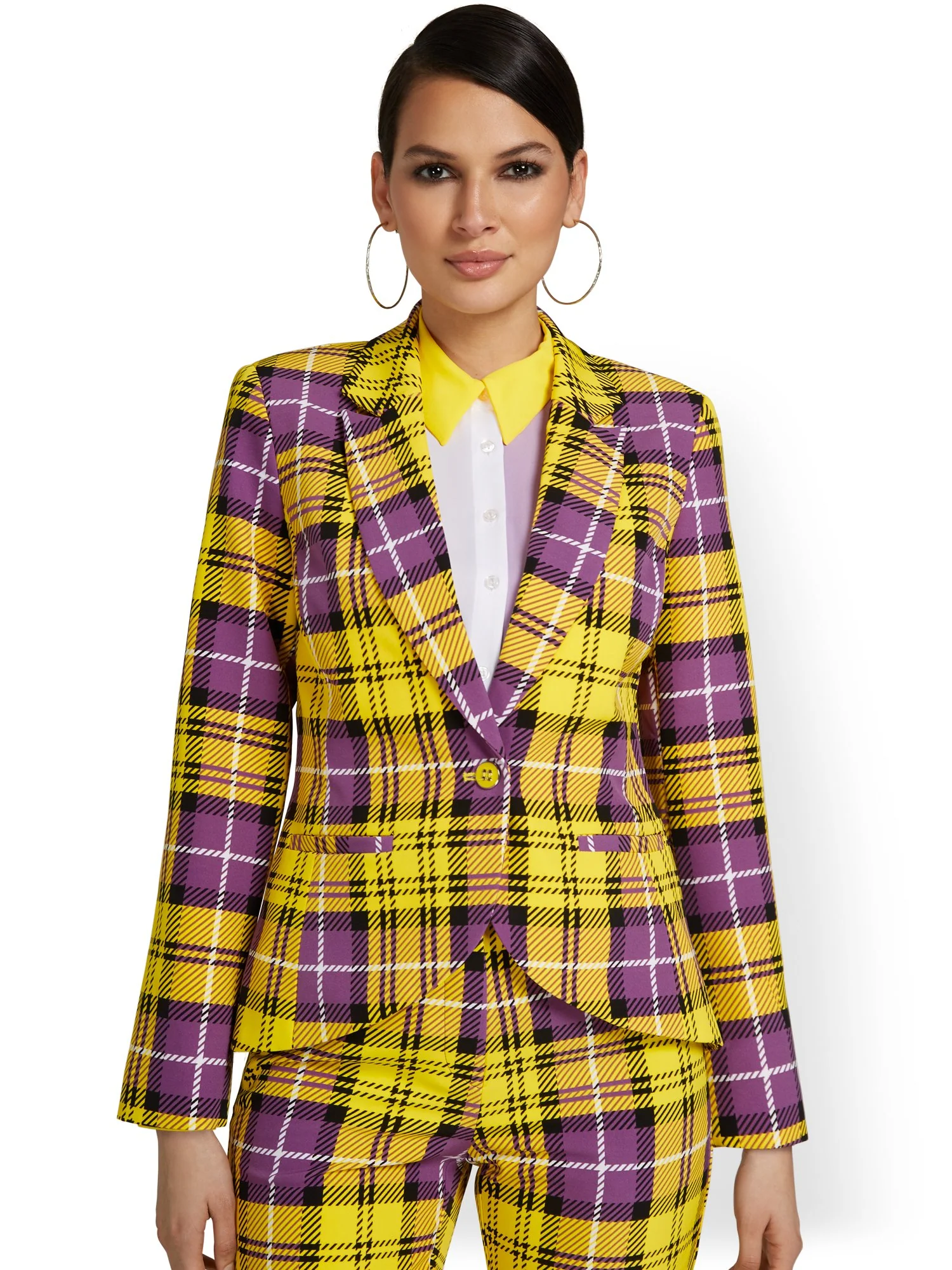 Plaid Single-Button Jacket - Image 2