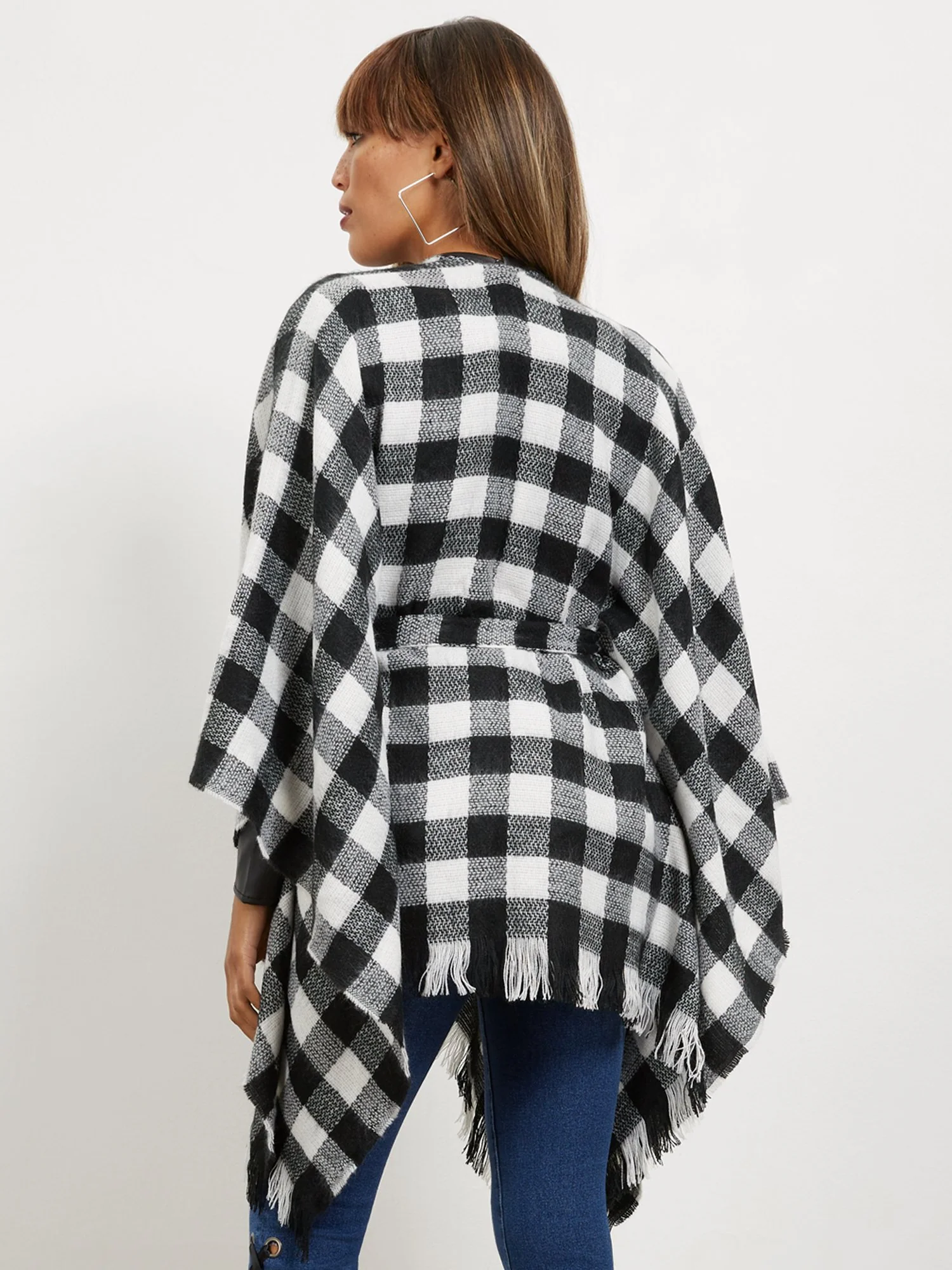 Plaid Tie-Front Poncho - Image 3