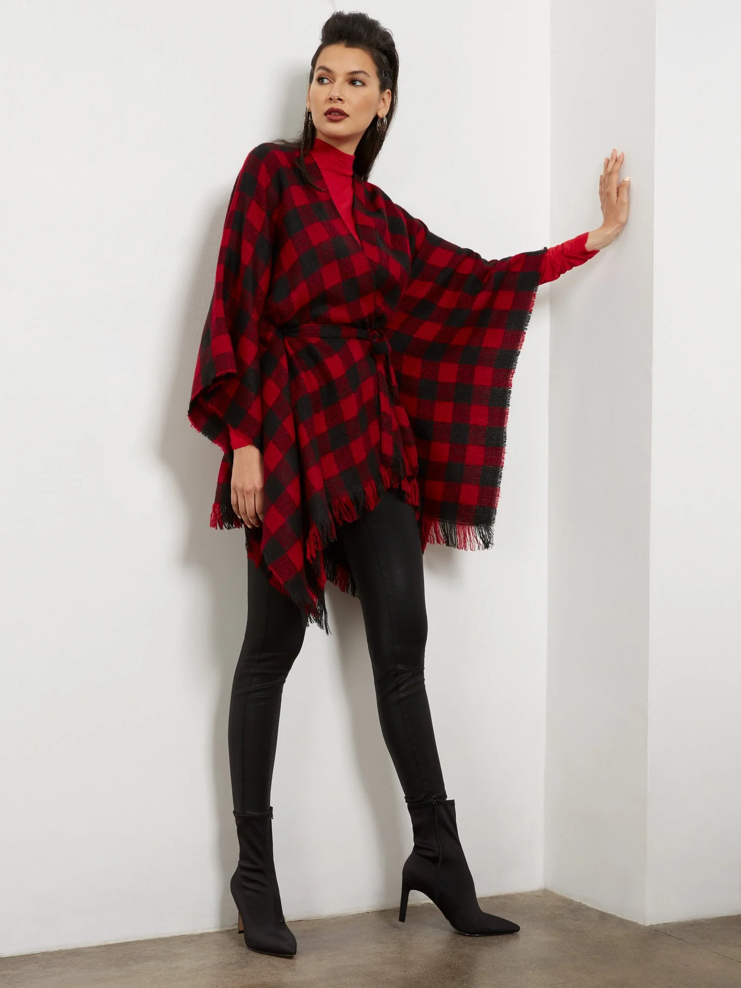Plaid Tie-Front Poncho - Image 7