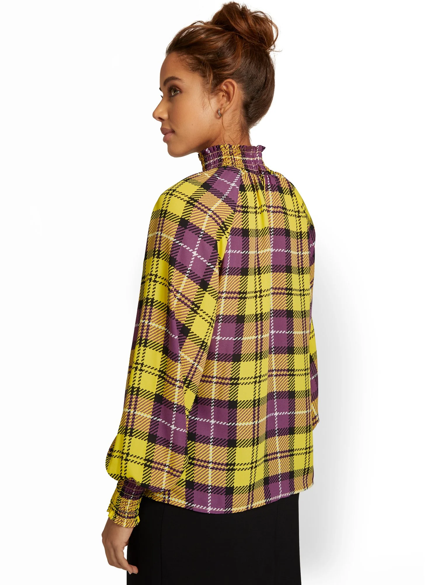 Plaid Turtleneck Dolman Blouse - Image 3