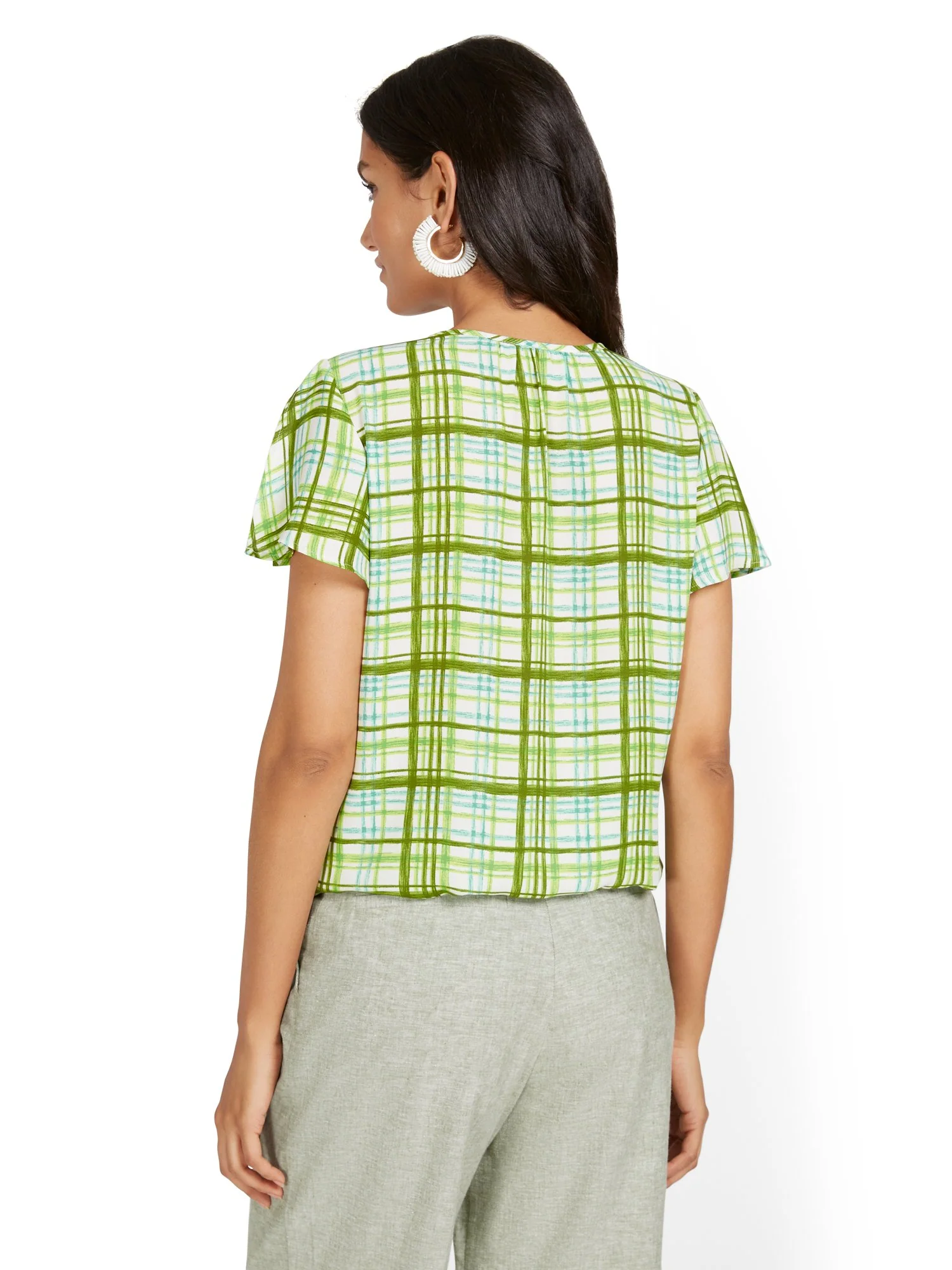 Plaid V-Neck Button-Front Blouse - Image 6