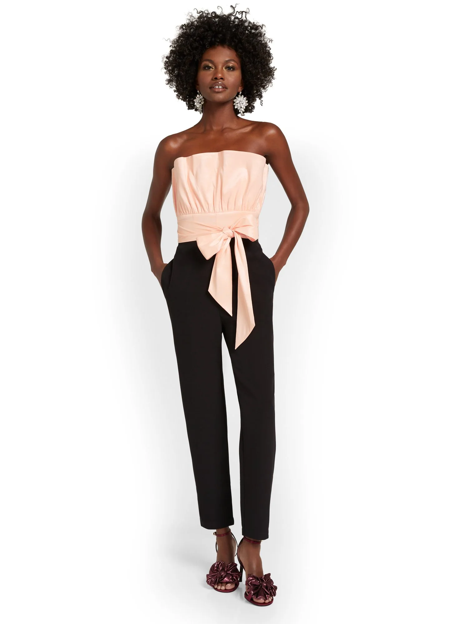 Pleated Bow-Front Jumpsuit