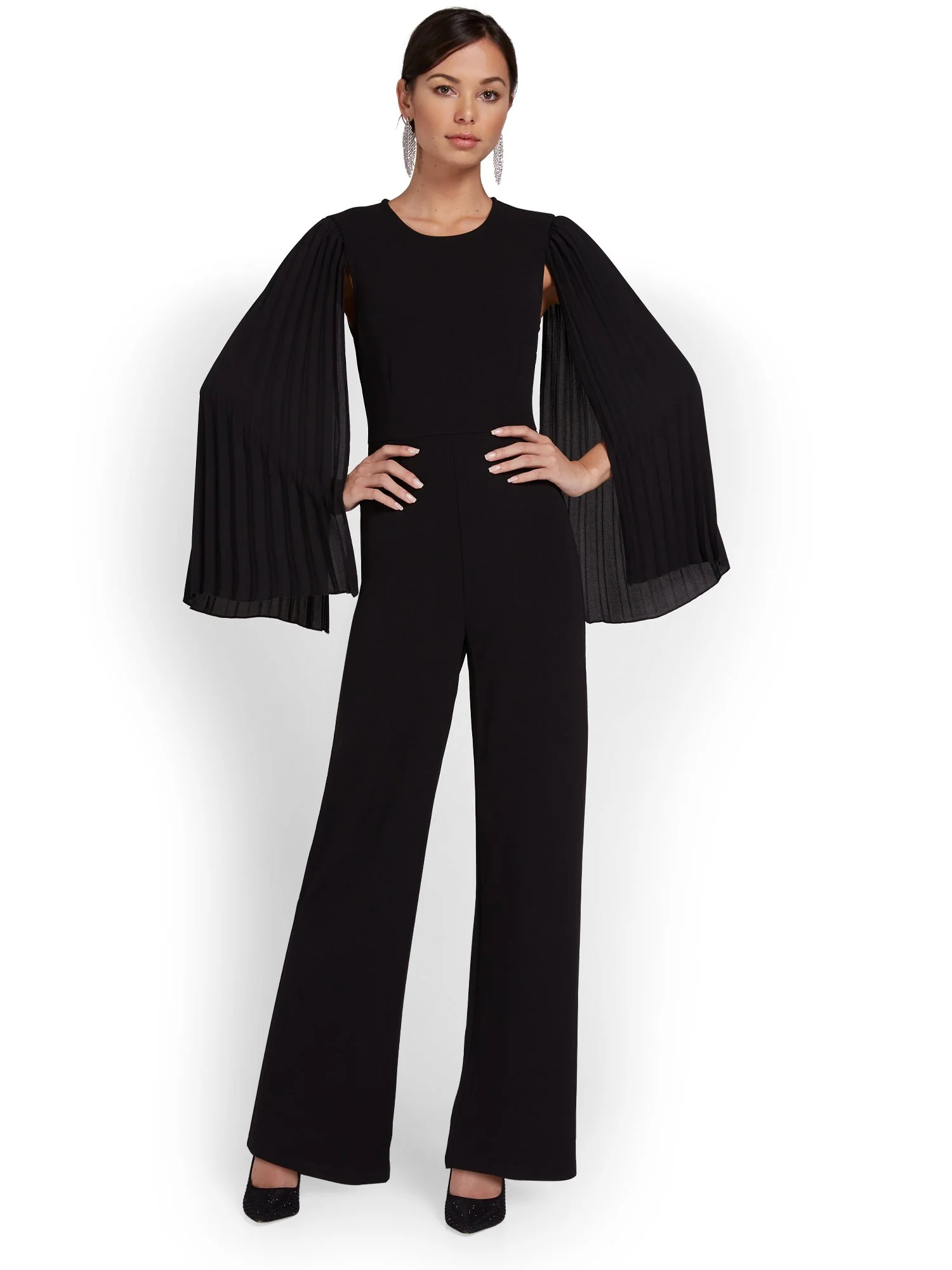 Pleated Cape-Sleeve Jumpsuit - Image 2