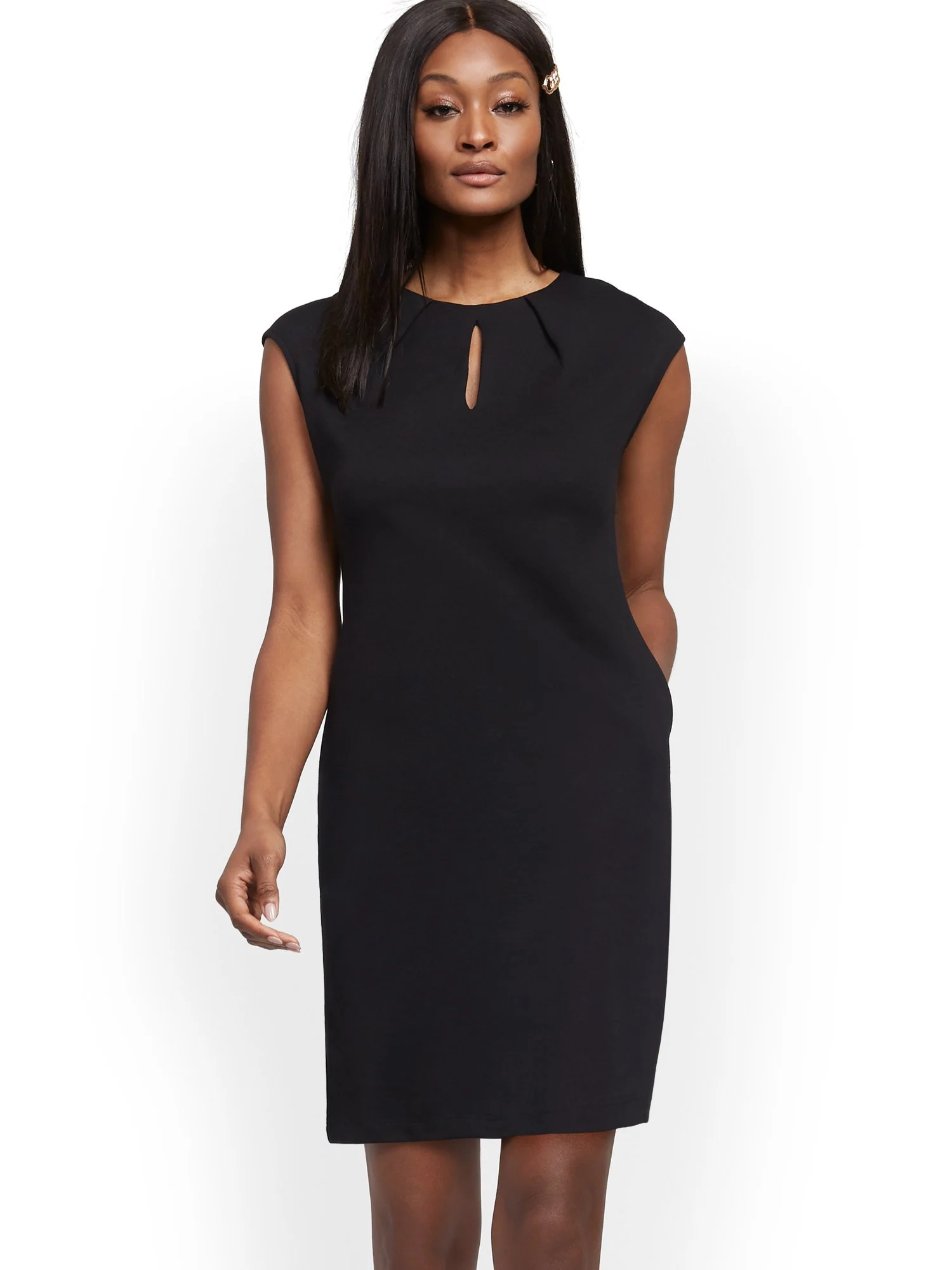 Pleated Cotton Keyhole Shift Dress - Image 2
