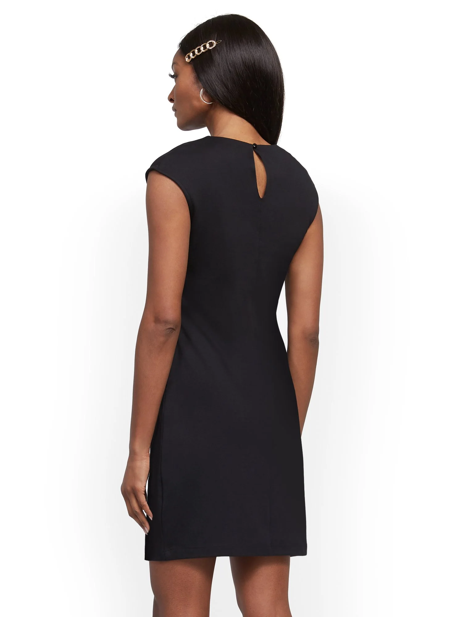 Pleated Cotton Keyhole Shift Dress - Image 3