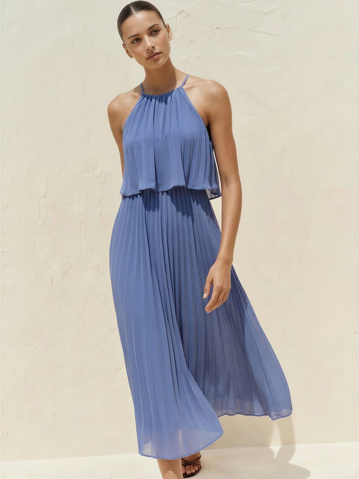 Sleeveless Pleated Halter Midi Dress - Image 6