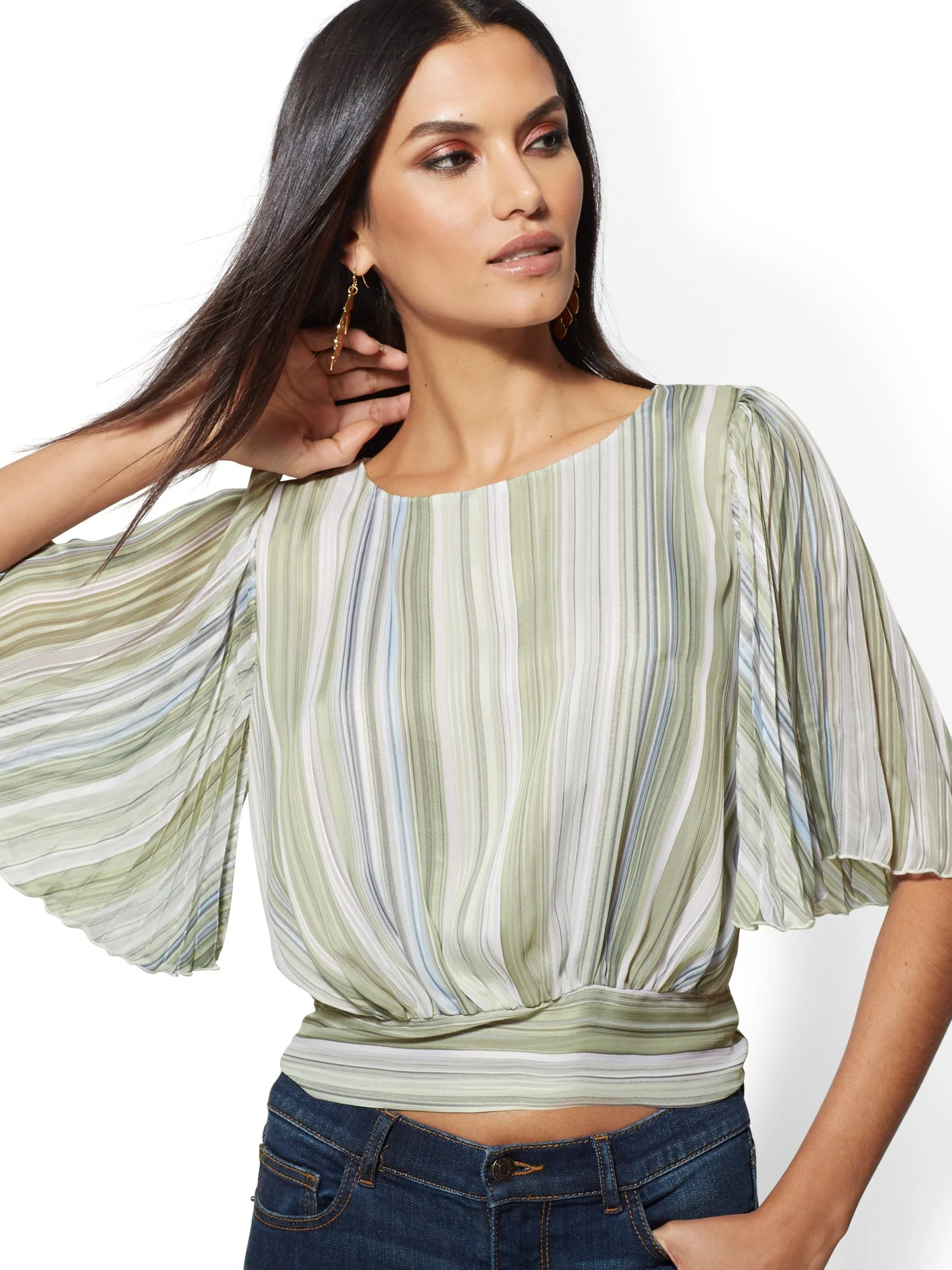 Pleated Flutter-Sleeve Top - Image 2