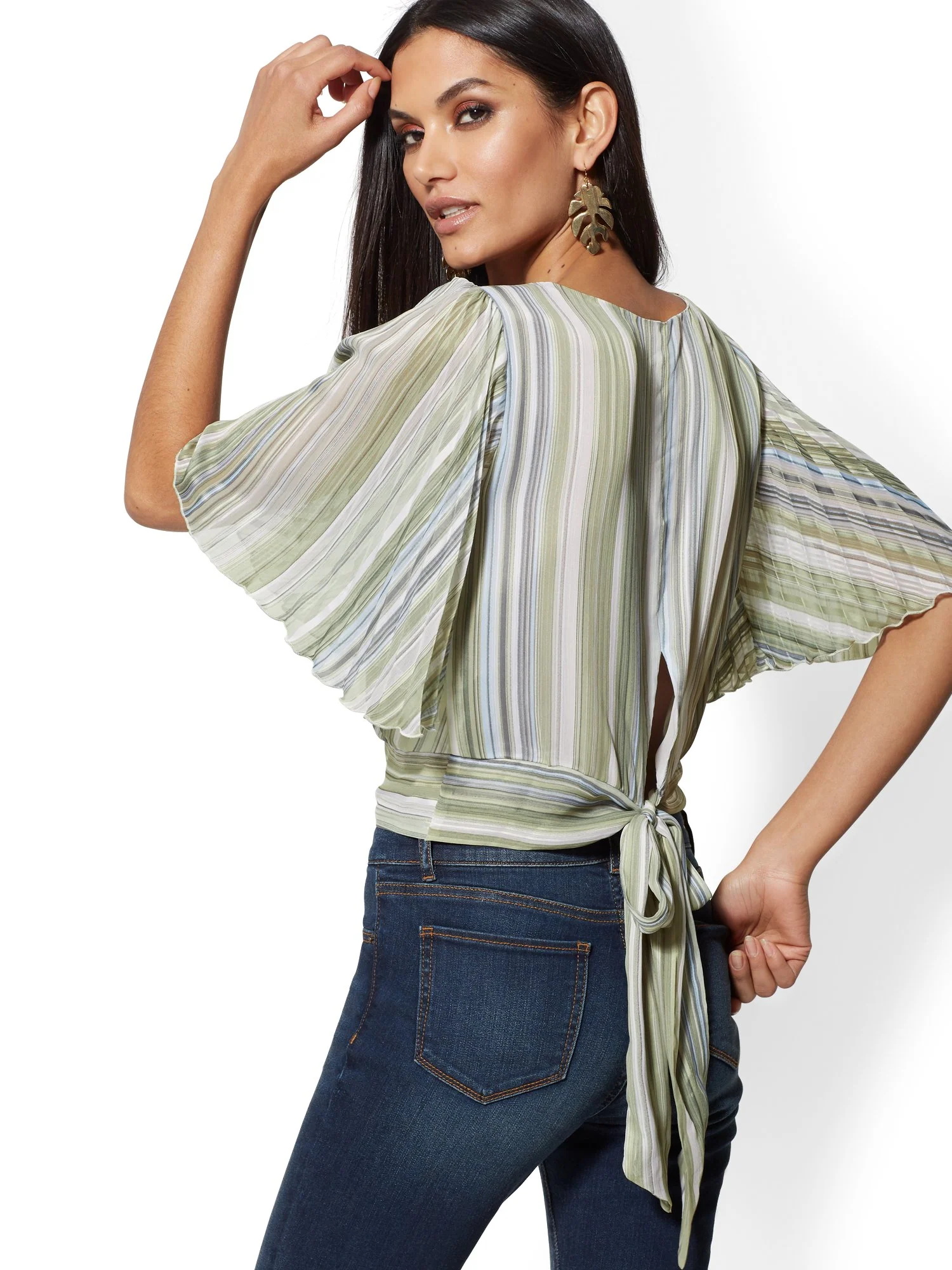 Pleated Flutter-Sleeve Top - Image 3