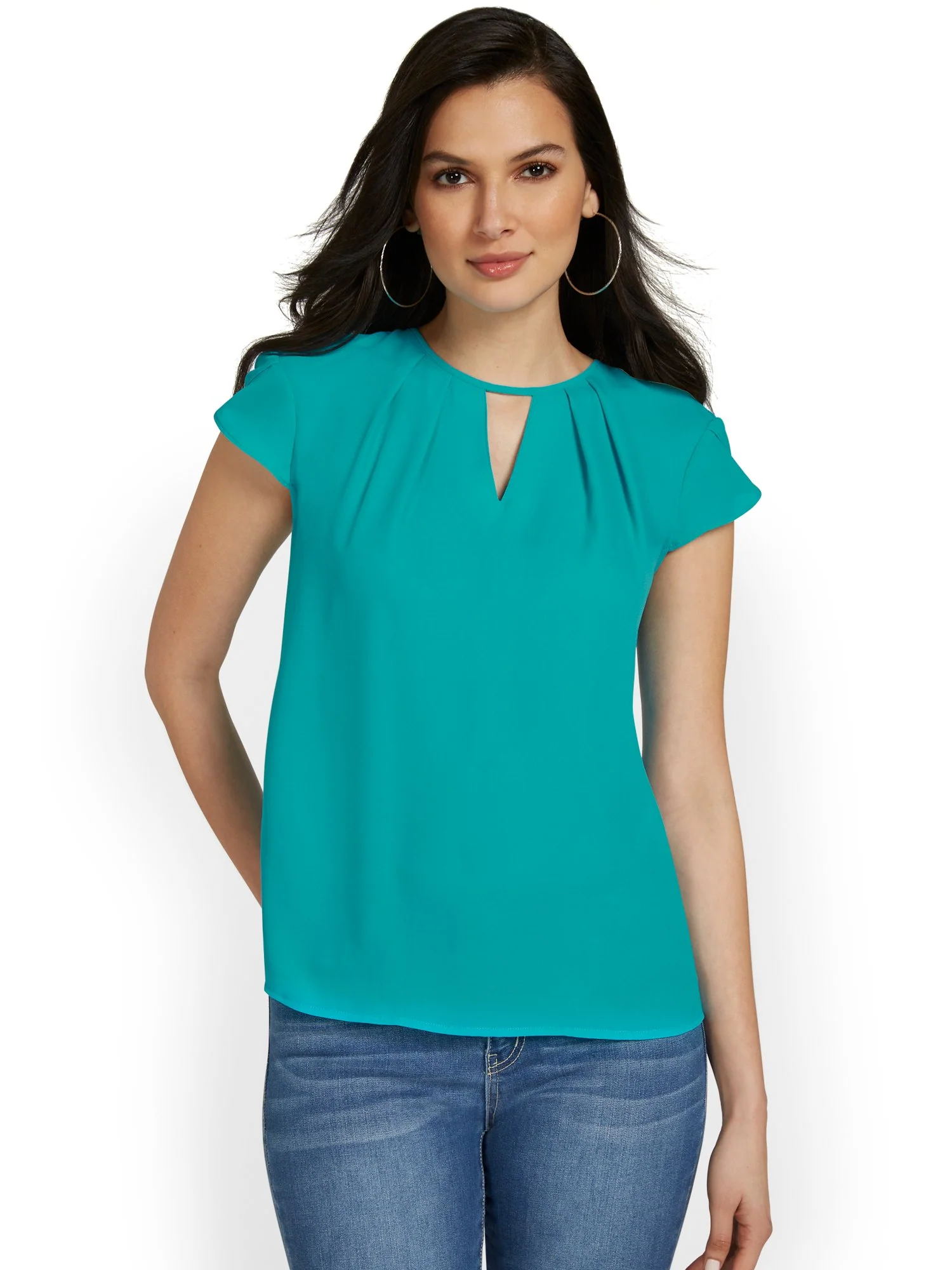 Pleated Keyhole Cut-Out Top - Image 16