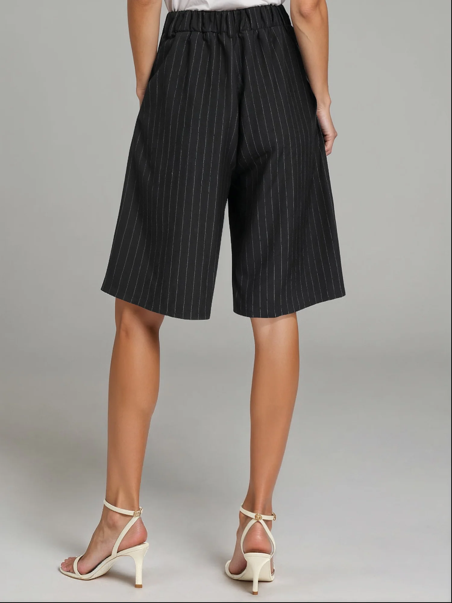 Pleated Pin Stripe Bermuda Shorts - Image 10