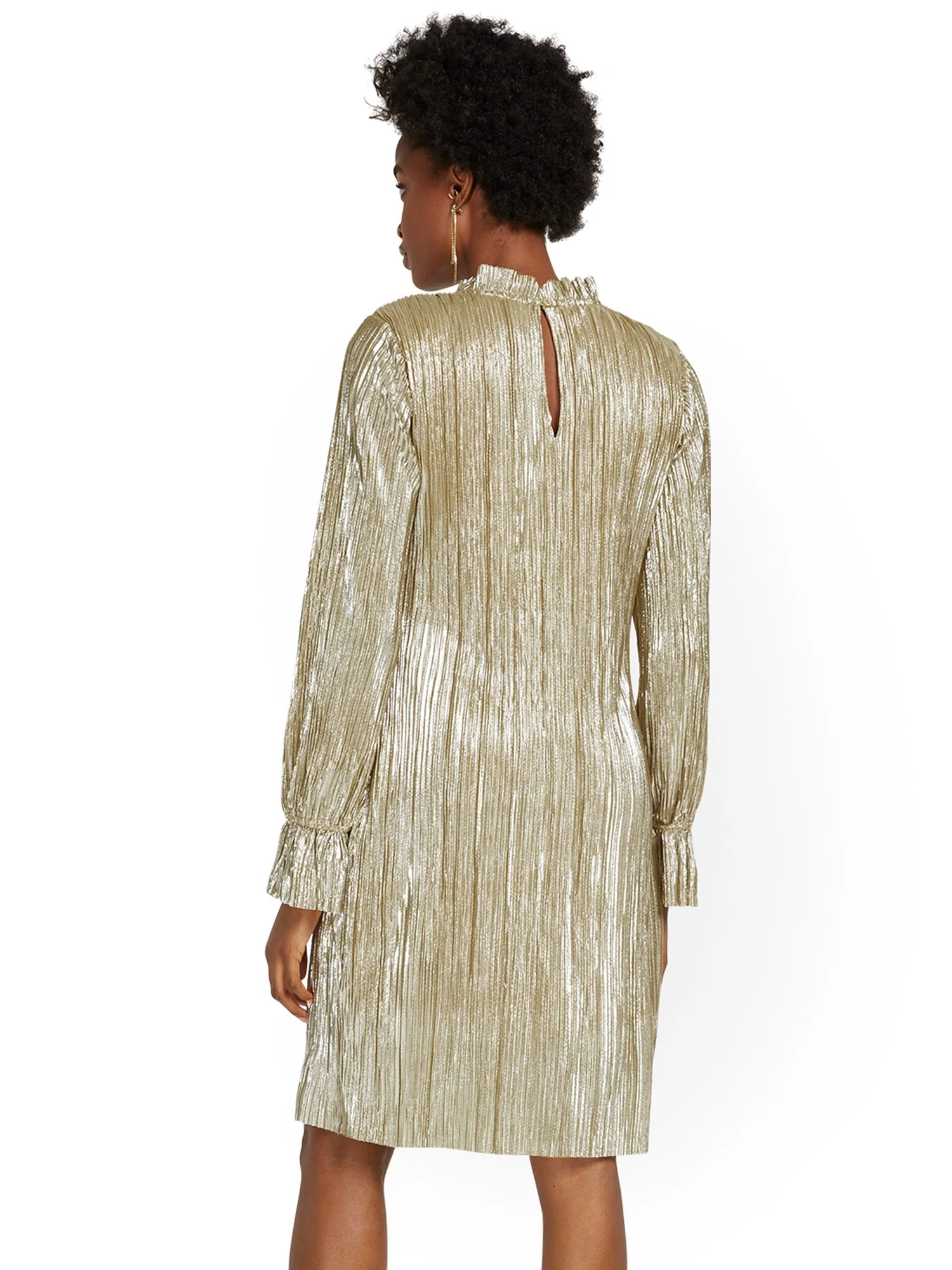 Pleated Ruffle-Neck Shift Dress - Image 3