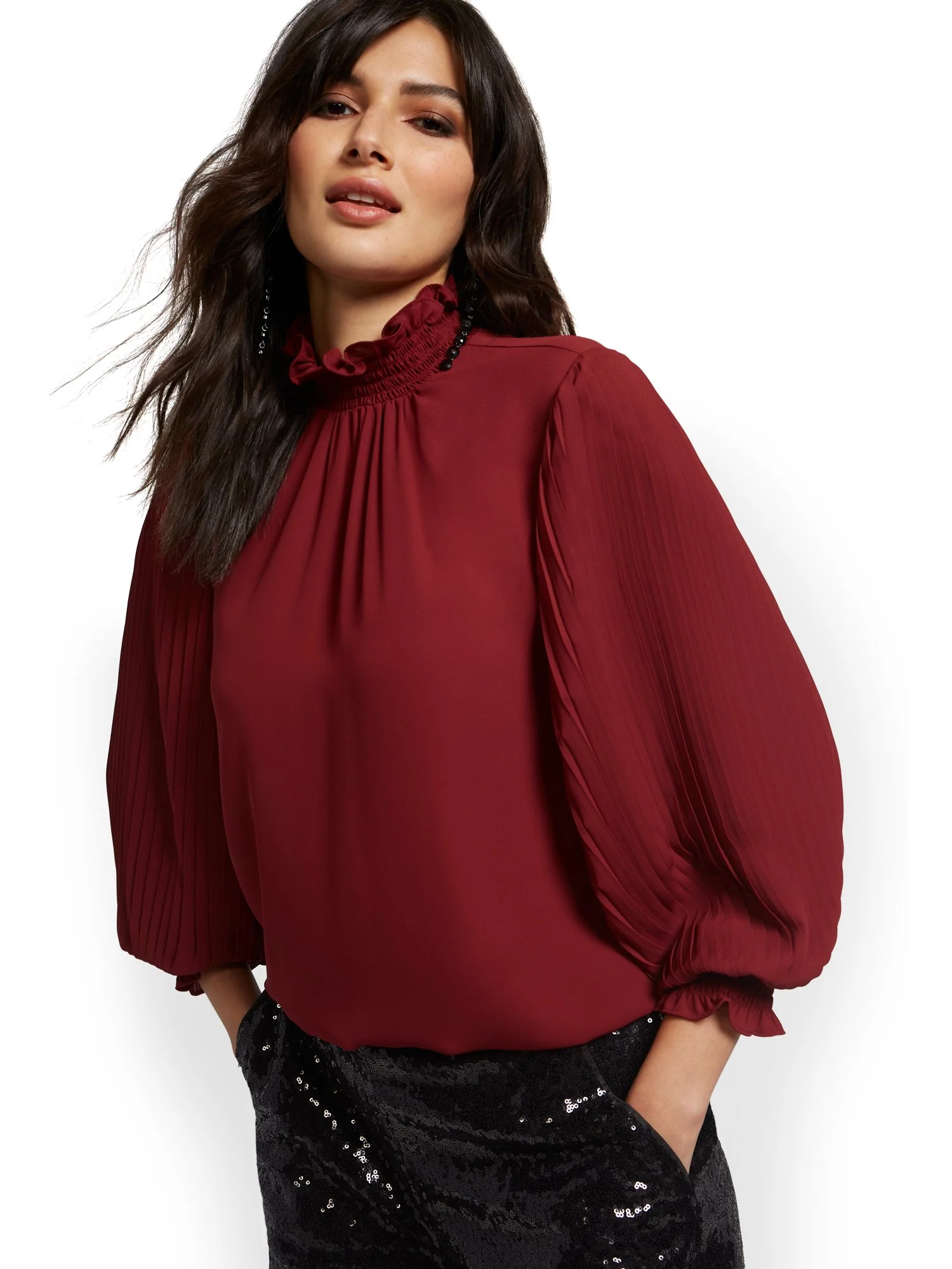 Pleated-Sleeve Blouse - Image 5