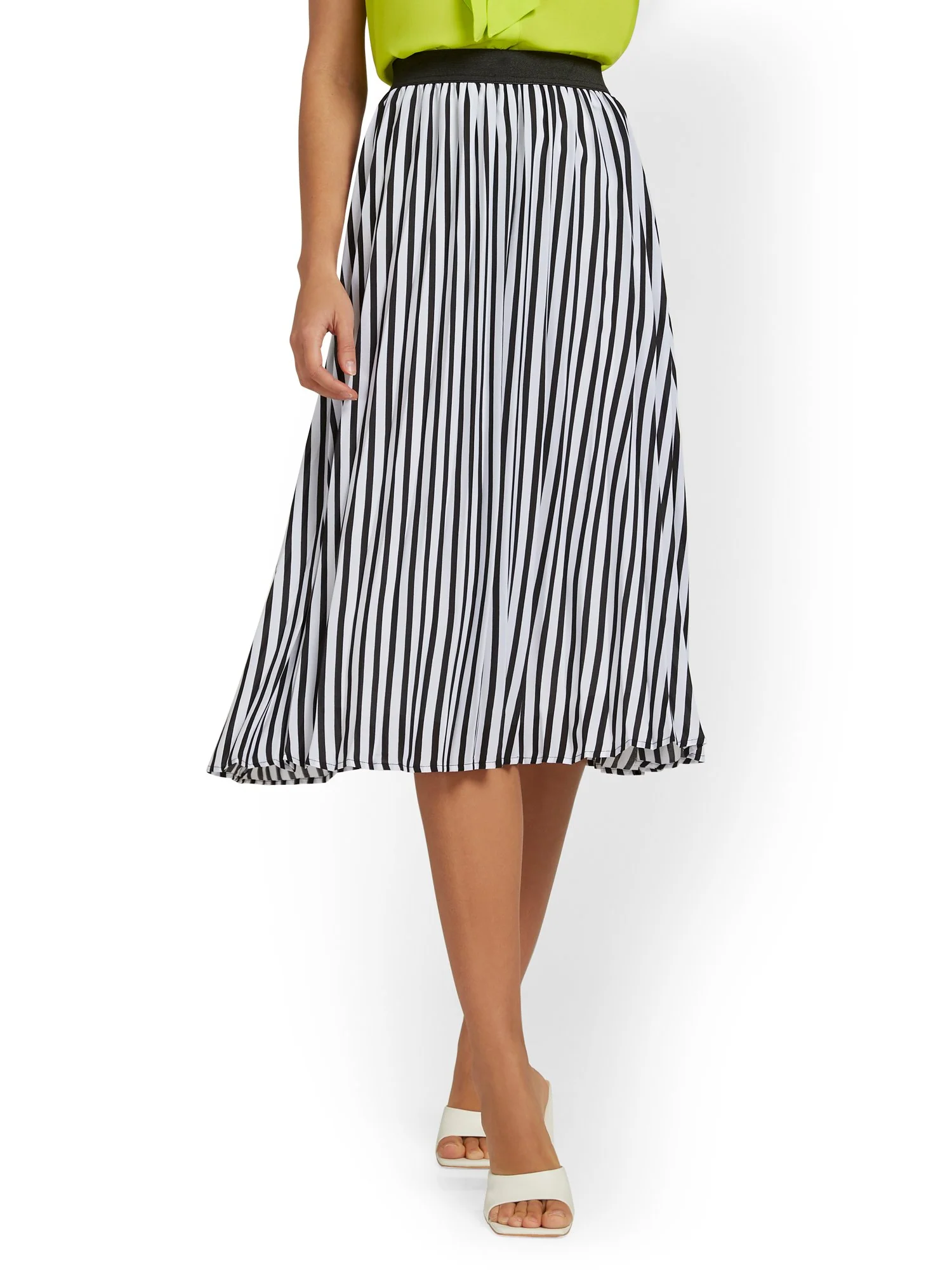 Pleated Stripe Midi Skirt - Image 2