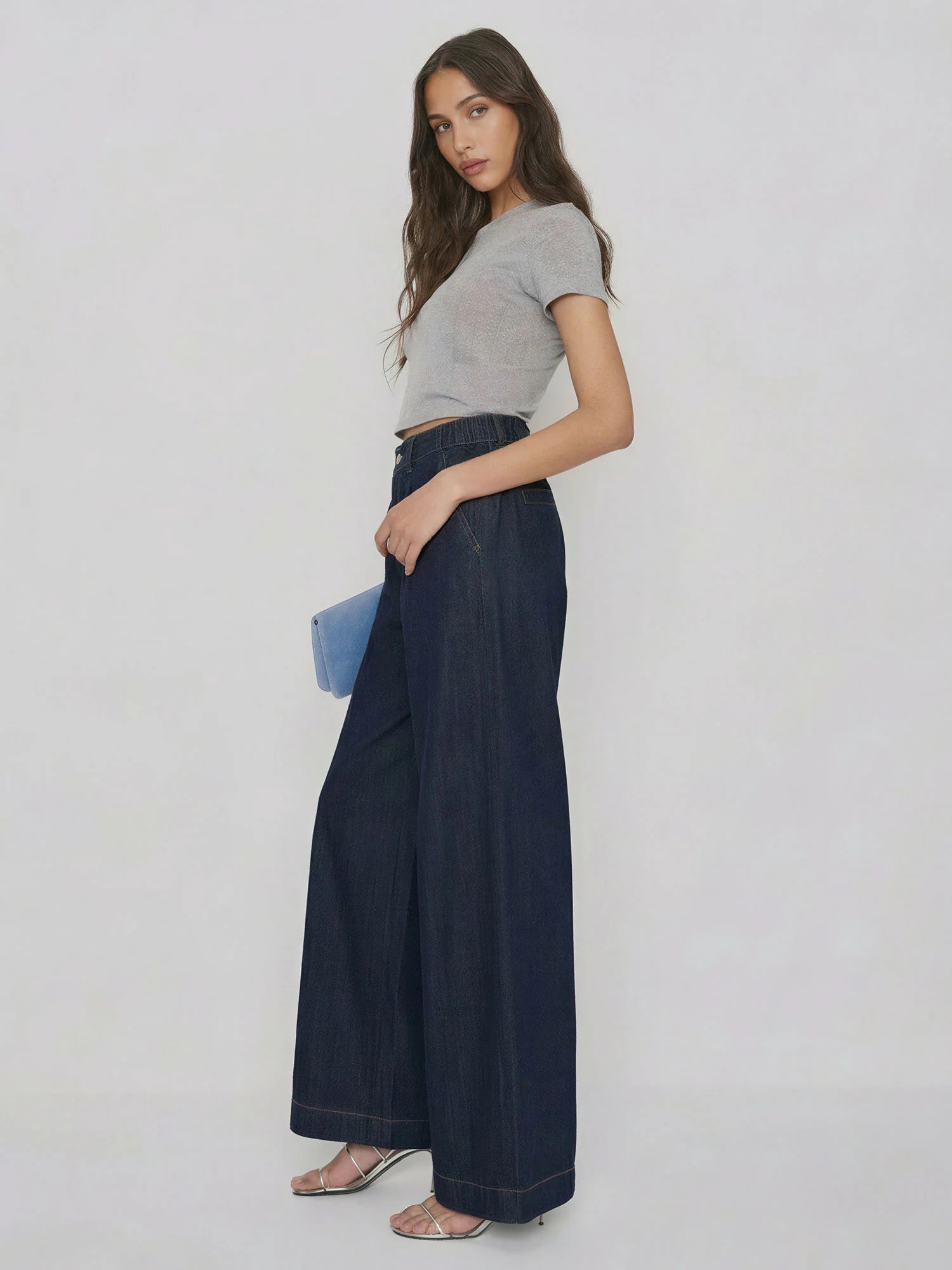 Pleated Wide Leg Denim Pants - Image 3