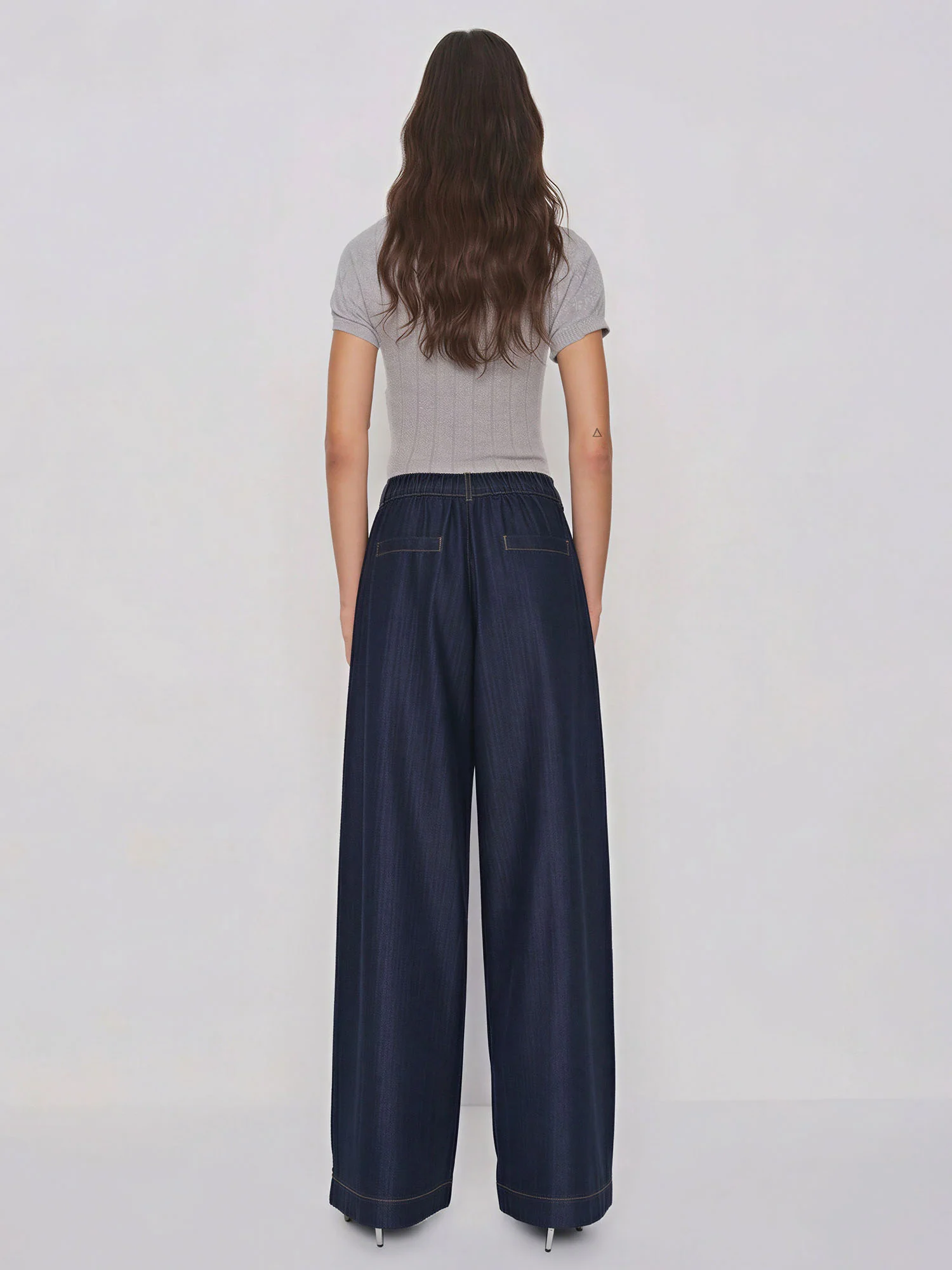 Pleated Wide Leg Denim Pants - Image 5