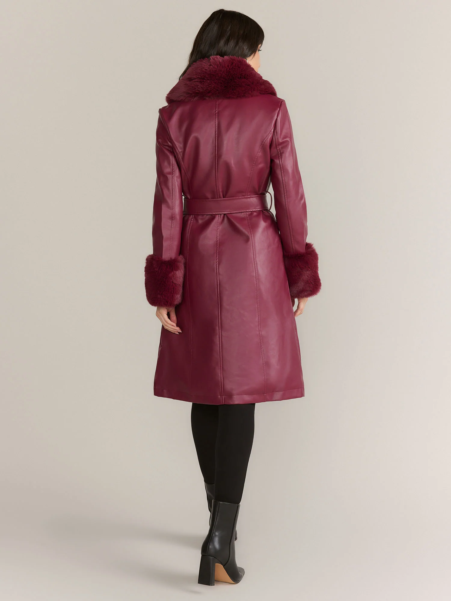 Azela Wang Vegan Leather Fur Trim Trench Coat - Brands We Love - Image 3