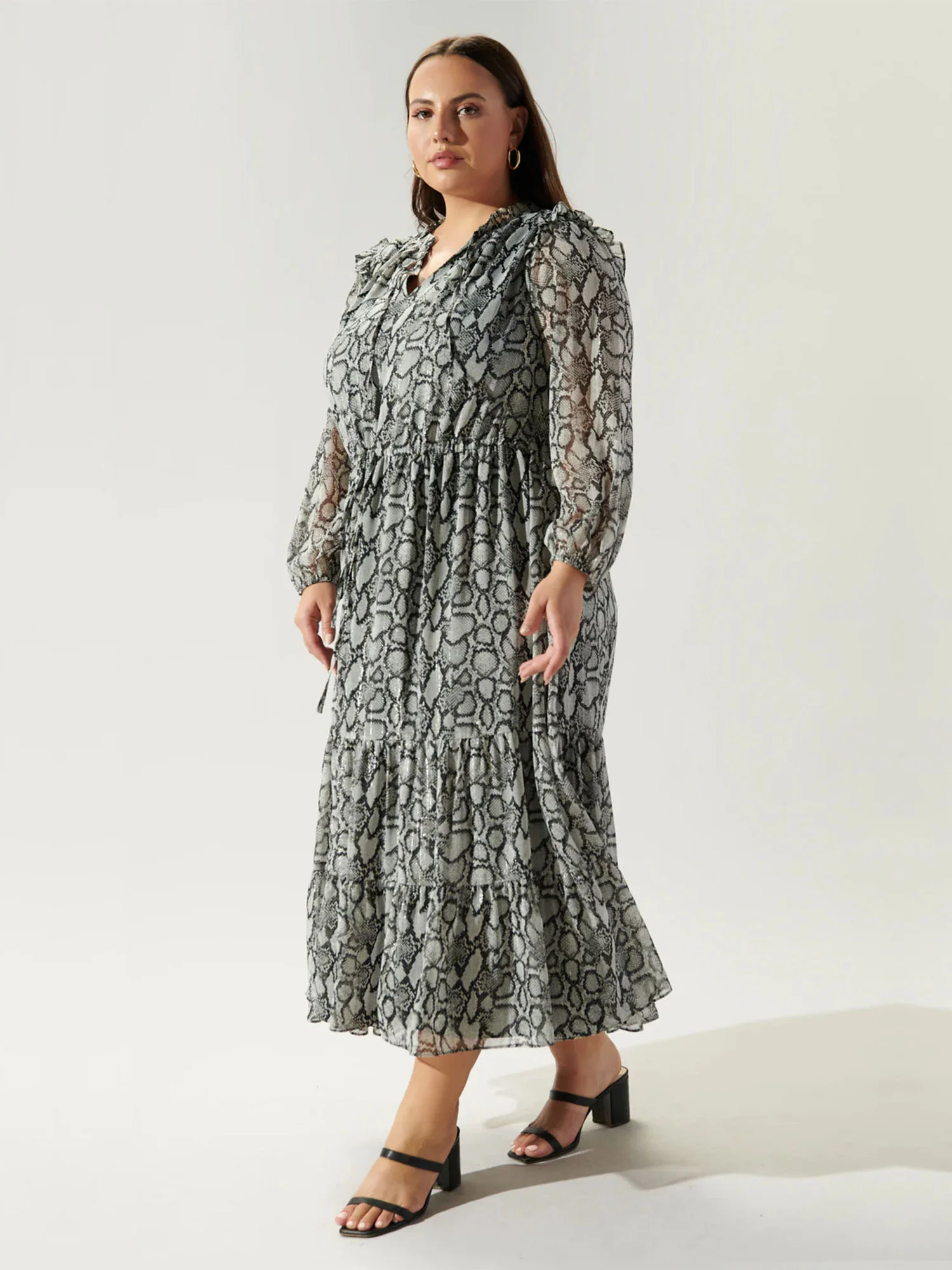 Sugarlips Plus Balloon Sleeve Snake Print Tiered Dress - Brands We Love - Image 3