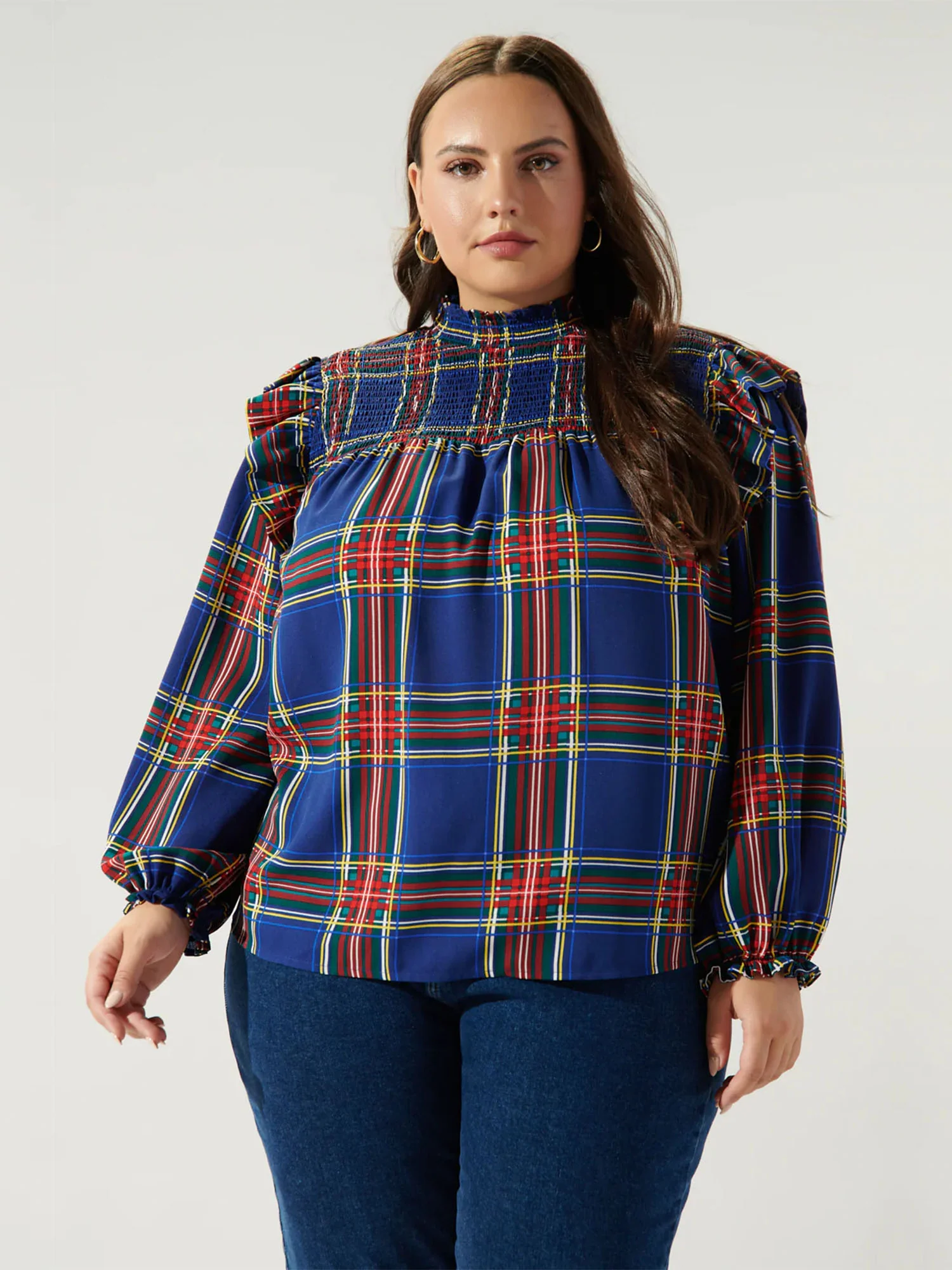Sugarlips Plus Long Sleeve Mock Neck Plaid Top - Brands We Love - Image 3