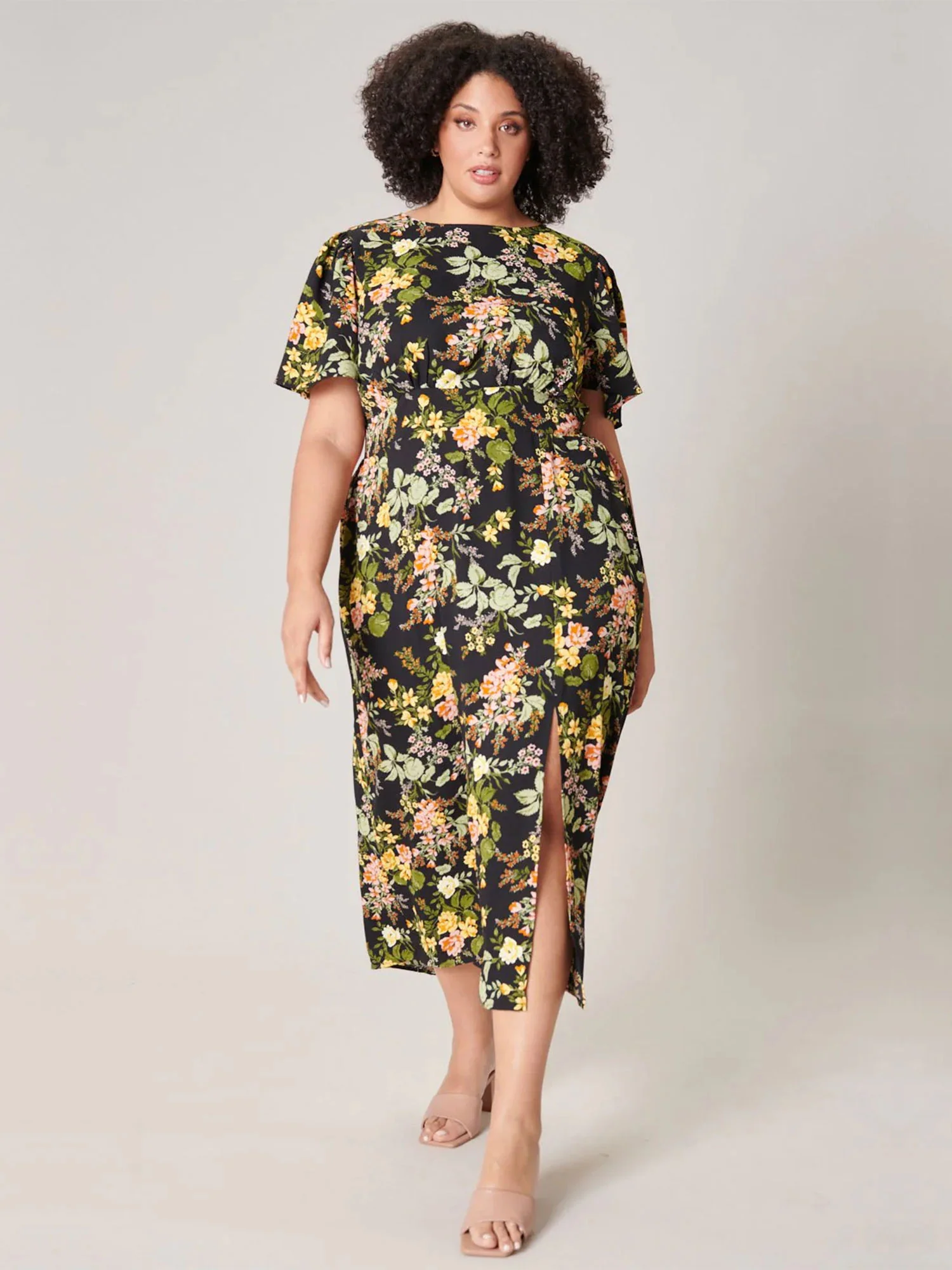 Sugarlips Plus Short Sleeve Floral High Slit Midi Dress - Brands We Love