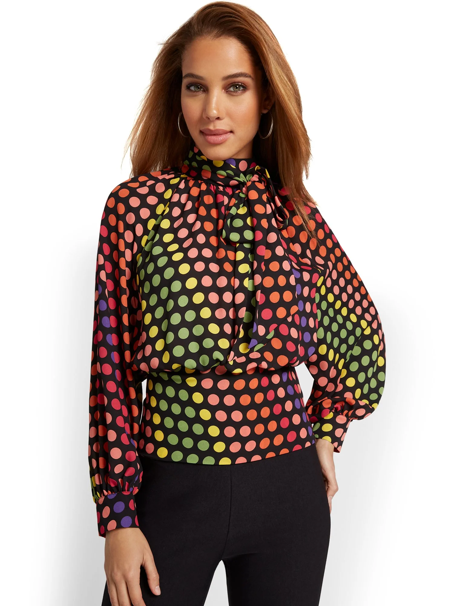 Polka-Dot Bow-Neck Blouse - Image 2