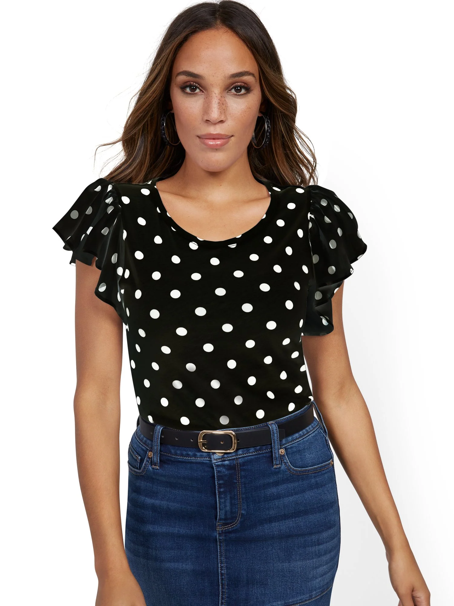 Polka-Dot Flutter-Sleeve Top - Image 2