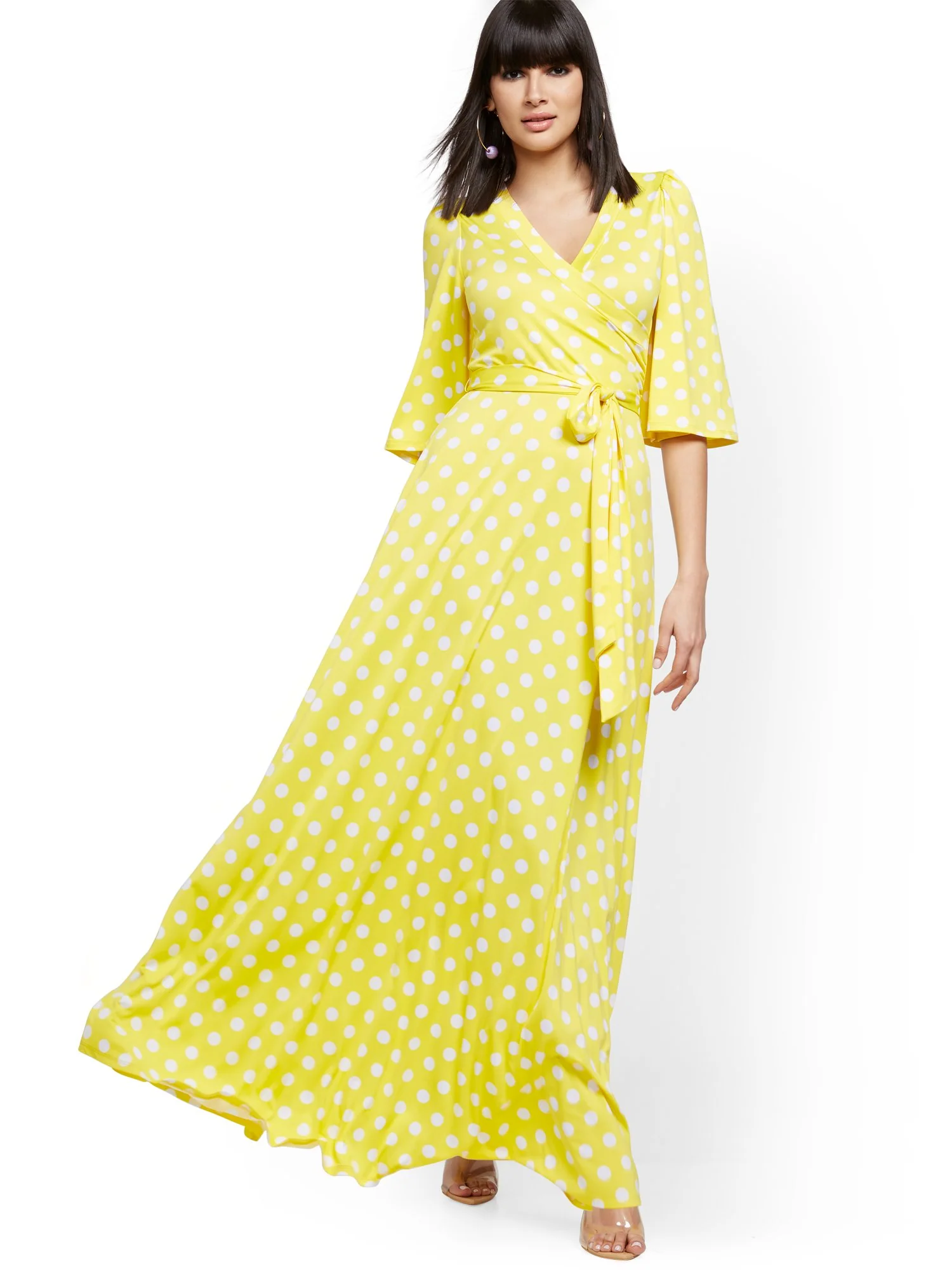 Polka-Dot Flutter-Sleeve Wrap Maxi Dress - Image 2