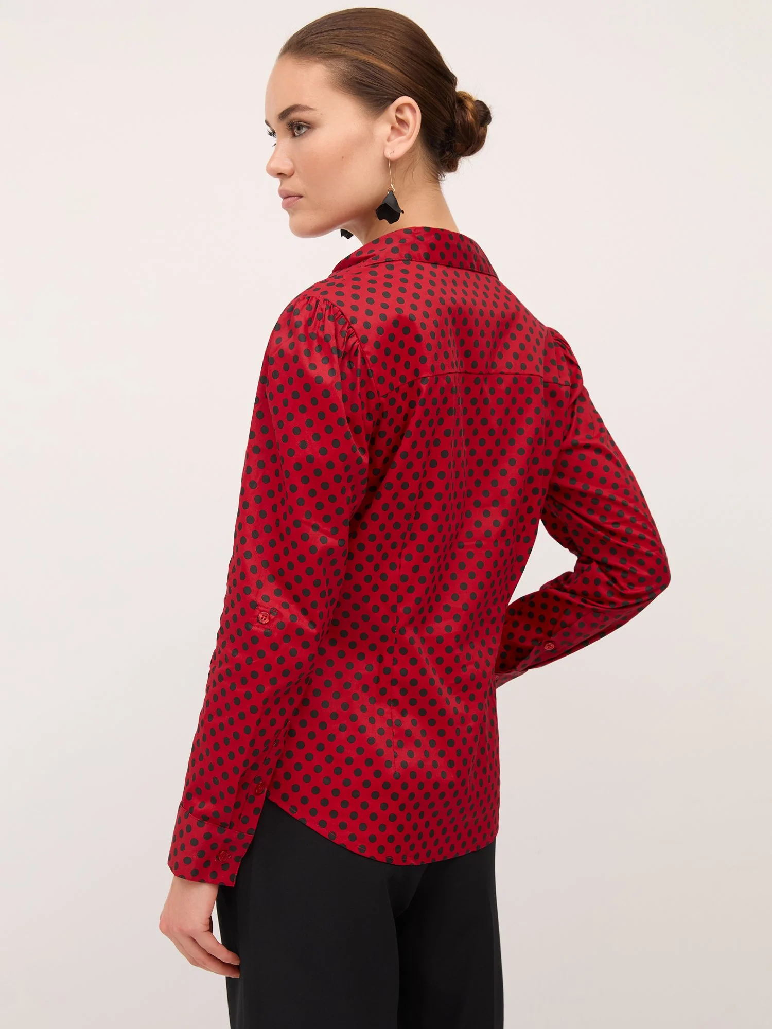 Polka-Dot Puff-Sleeve Button-Front Secret Snap - NY&C Madison Shirt® - Image 3