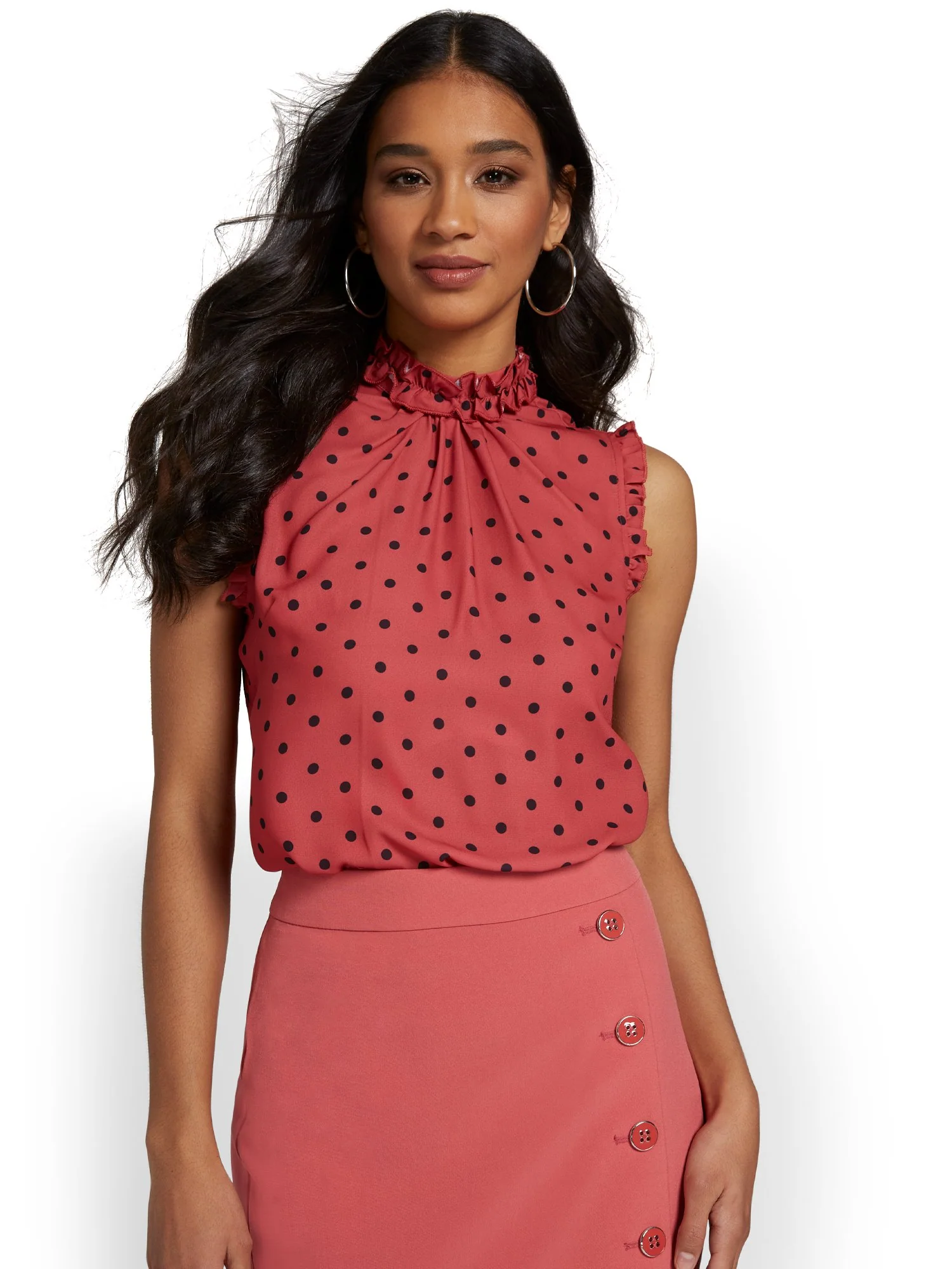Polka-Dot Ruffle-Neck Blouse - Image 5