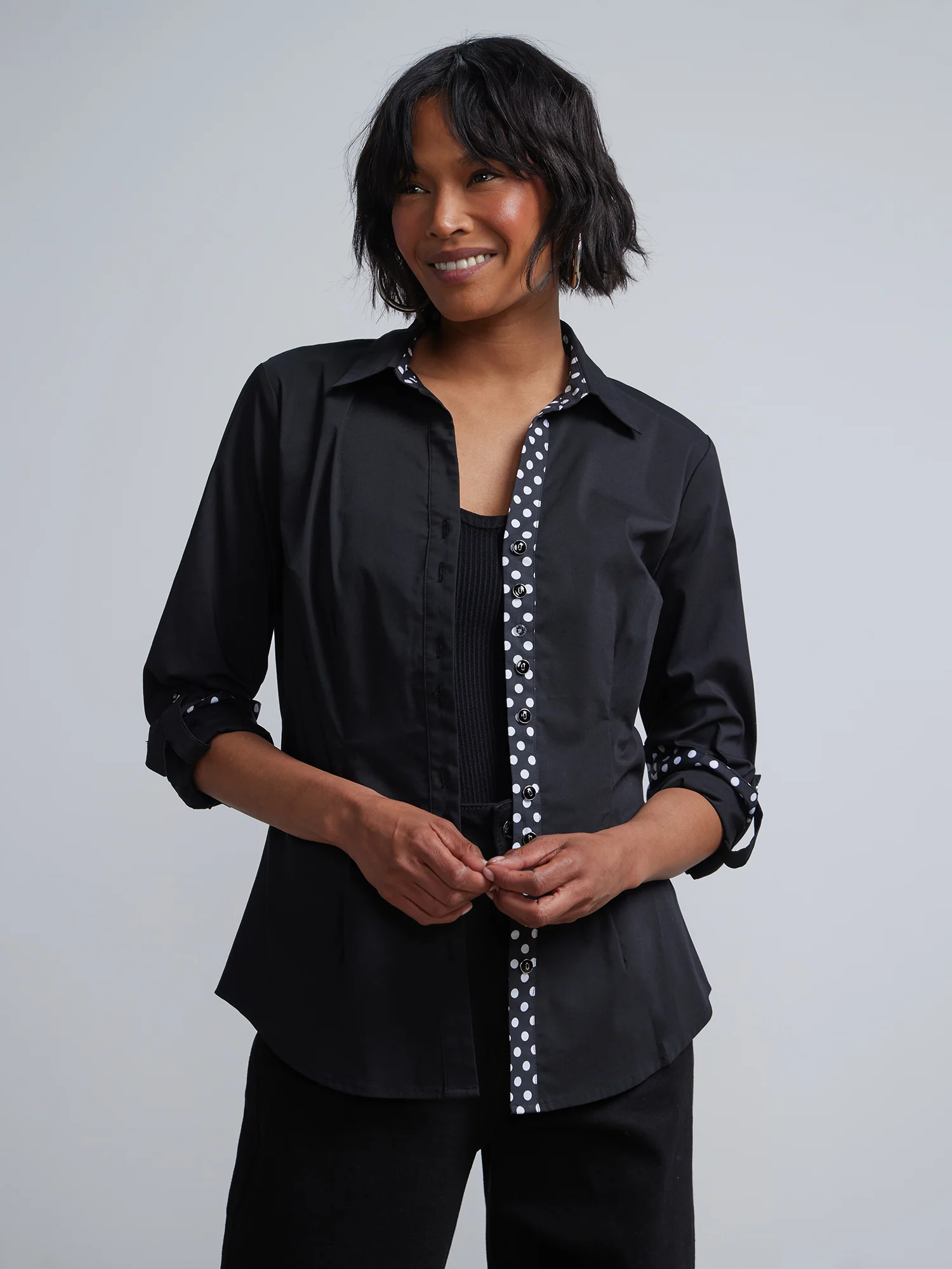 Polka-Dot Trim Double-Button Secret Snap - NY&C Madison Shirt®