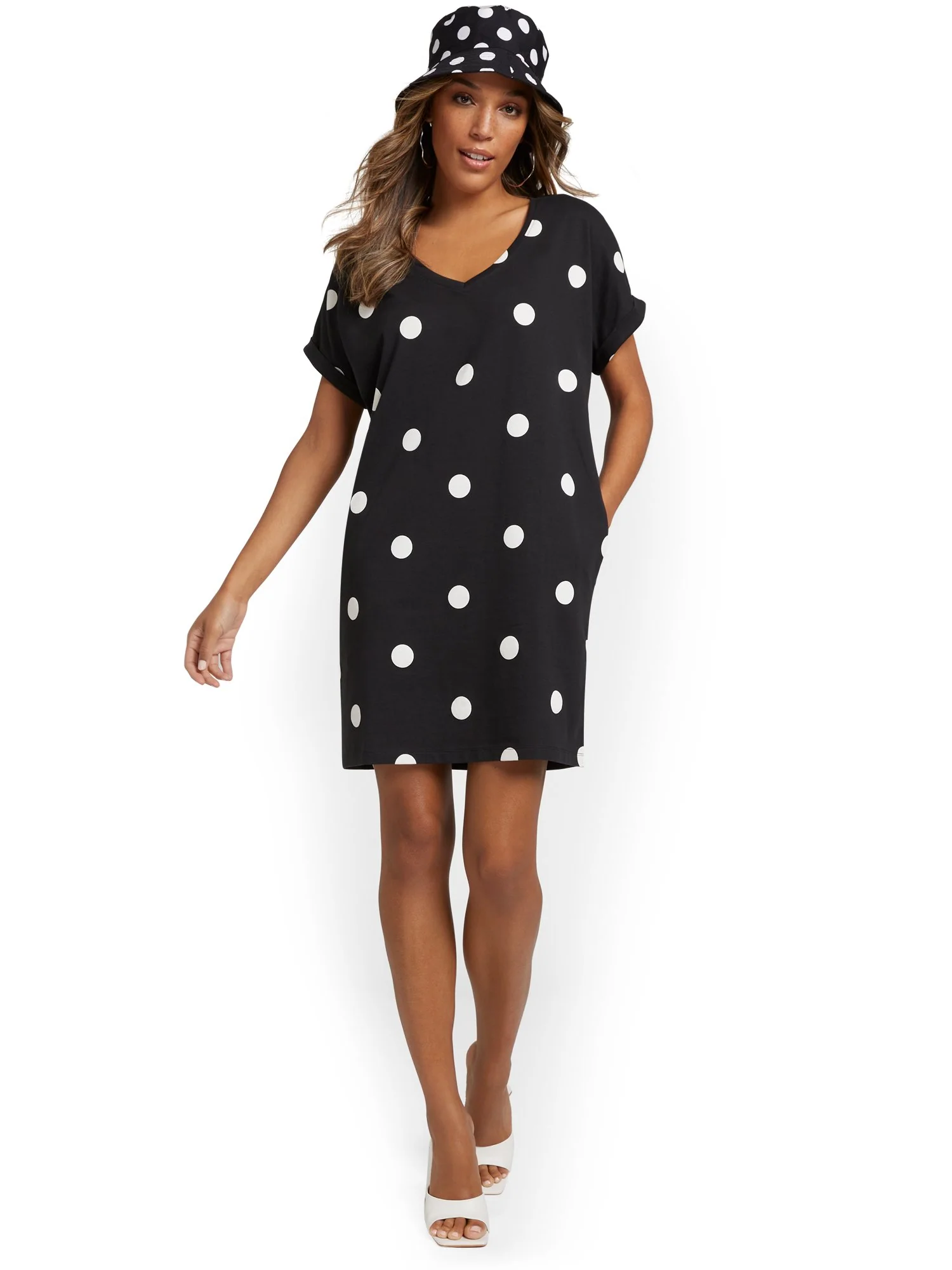 Polka-Dot V-Neck Perfect Tee Dress - Image 3