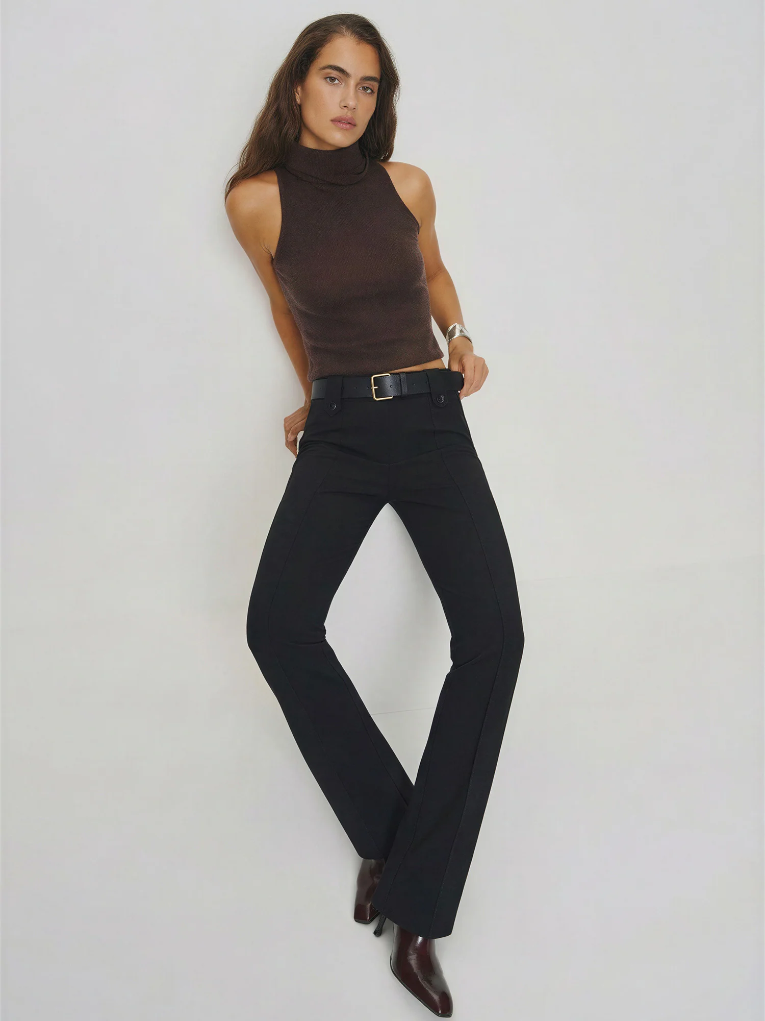 Ponte High Rise Flare Pants With Belt - Image 4