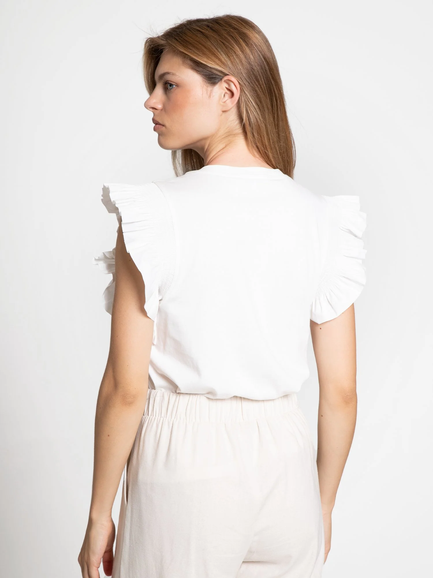 Poplin Knit Mixed Ruffle Detail Top - English Factory - Image 8