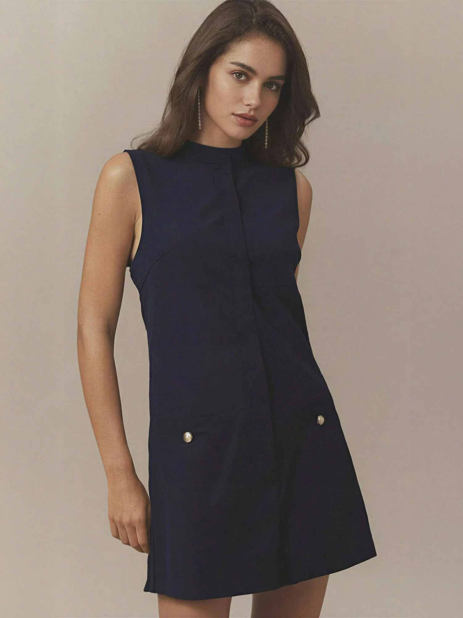 Poppy Sleeveless Two Pocket A Line Sheath Mini Dress - Image 8