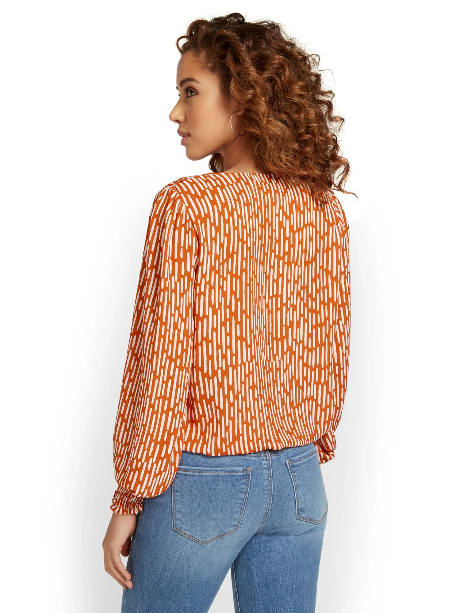 Printed Banded Button-Down Blouse - Image 6