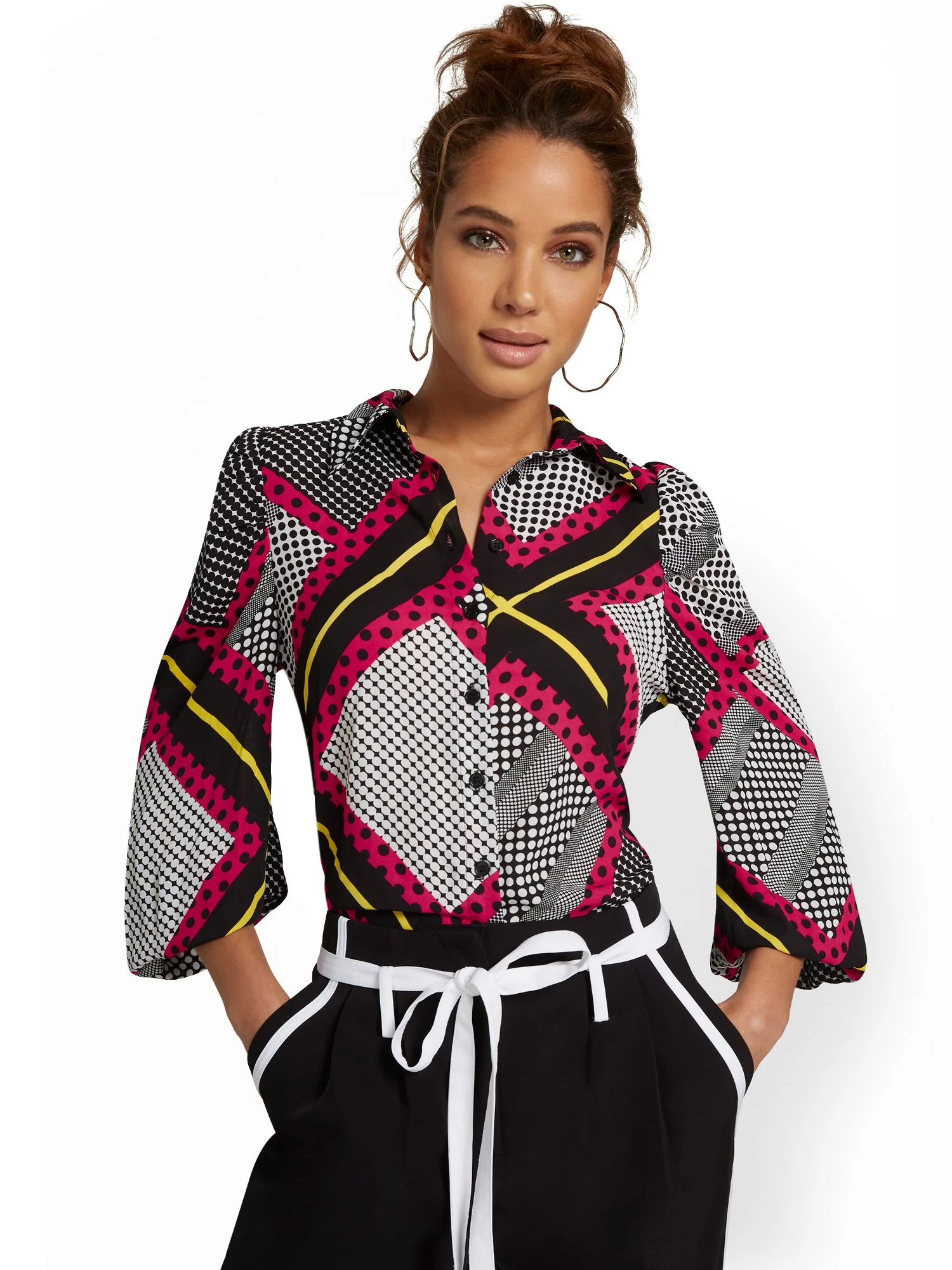 Printed Button-Front Blouse - Image 2