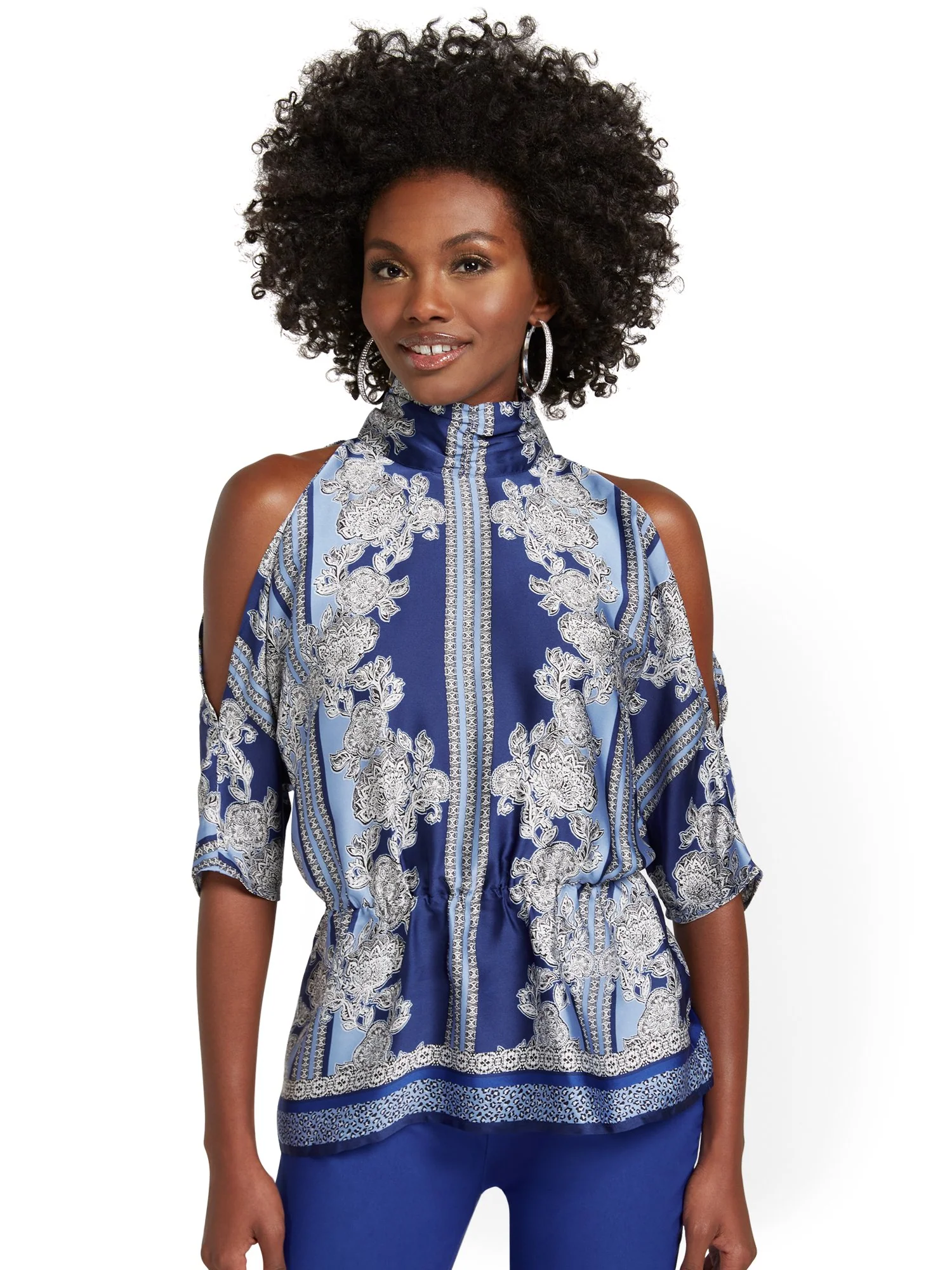 Printed Cold-Shoulder Blouse - Image 2