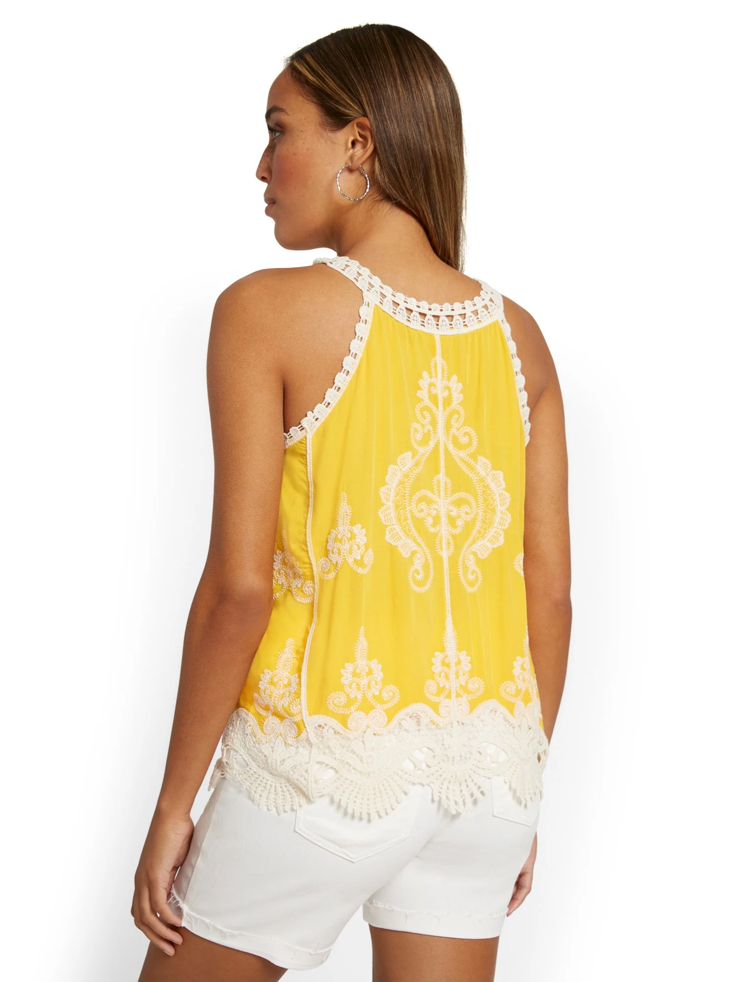 Printed Crochet-Accent Halterneck Top - Image 3