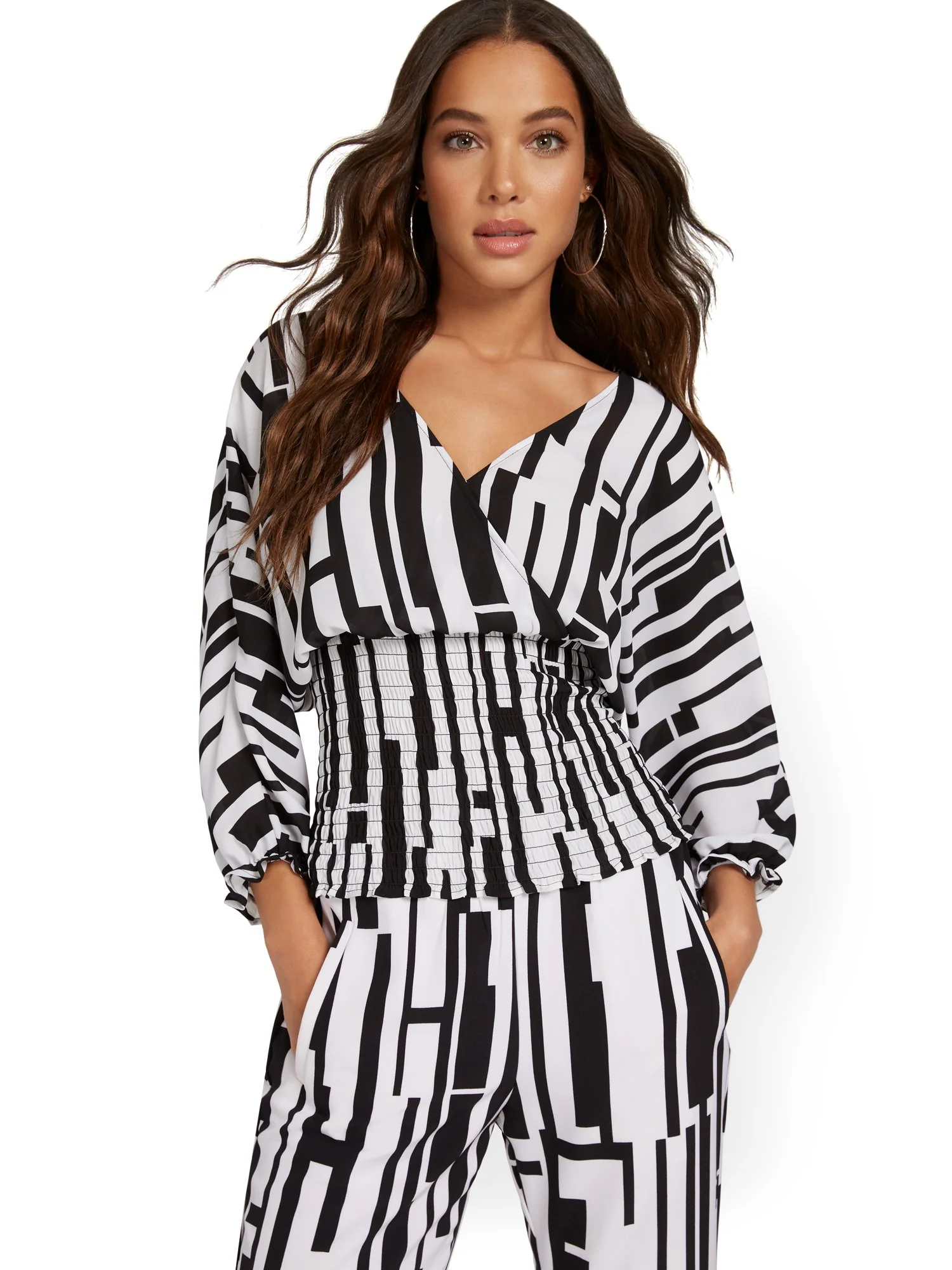 Printed Cross-Back Blouse