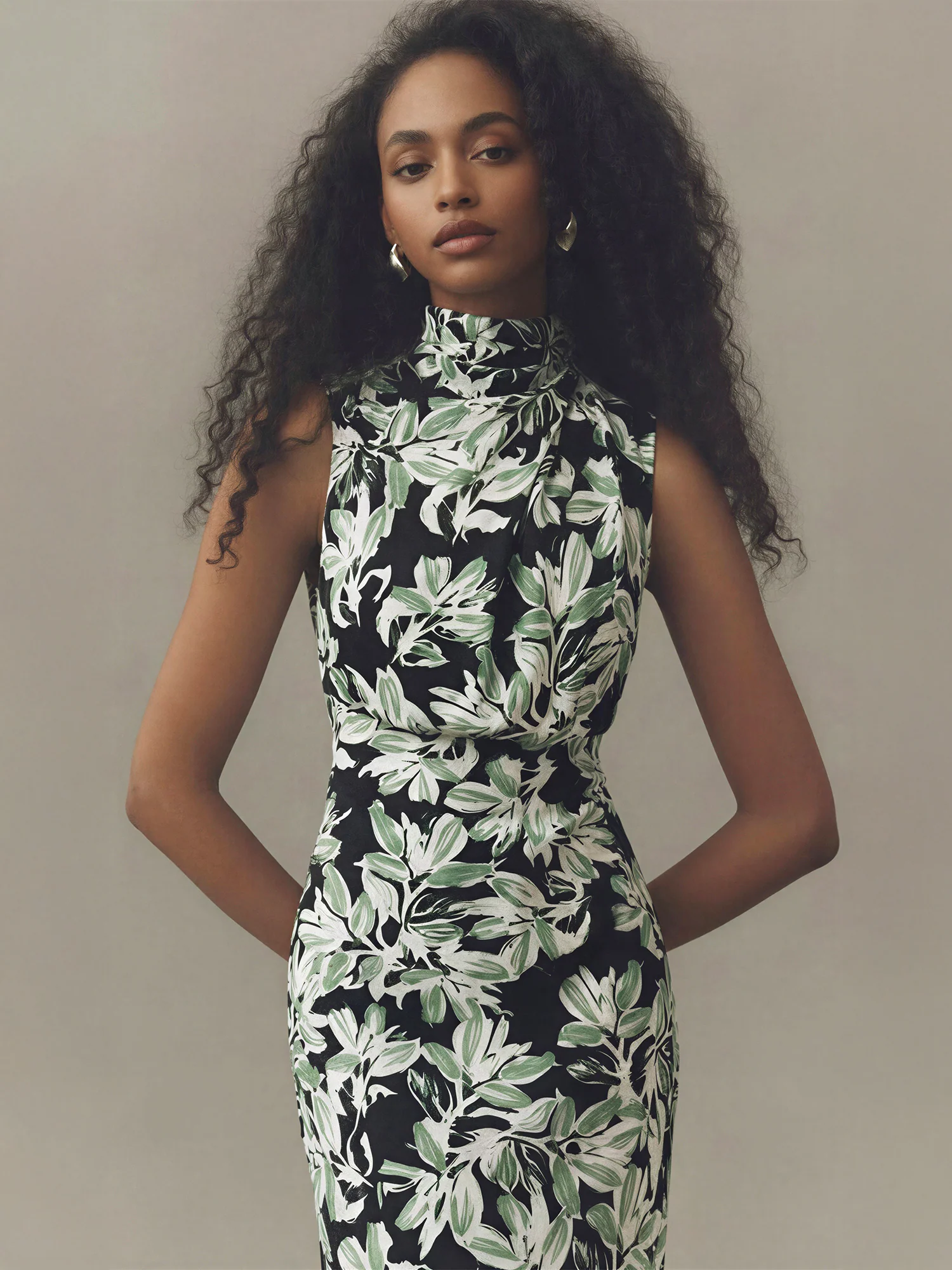Printed Multi Mock Neck Satin Dress - Image 2