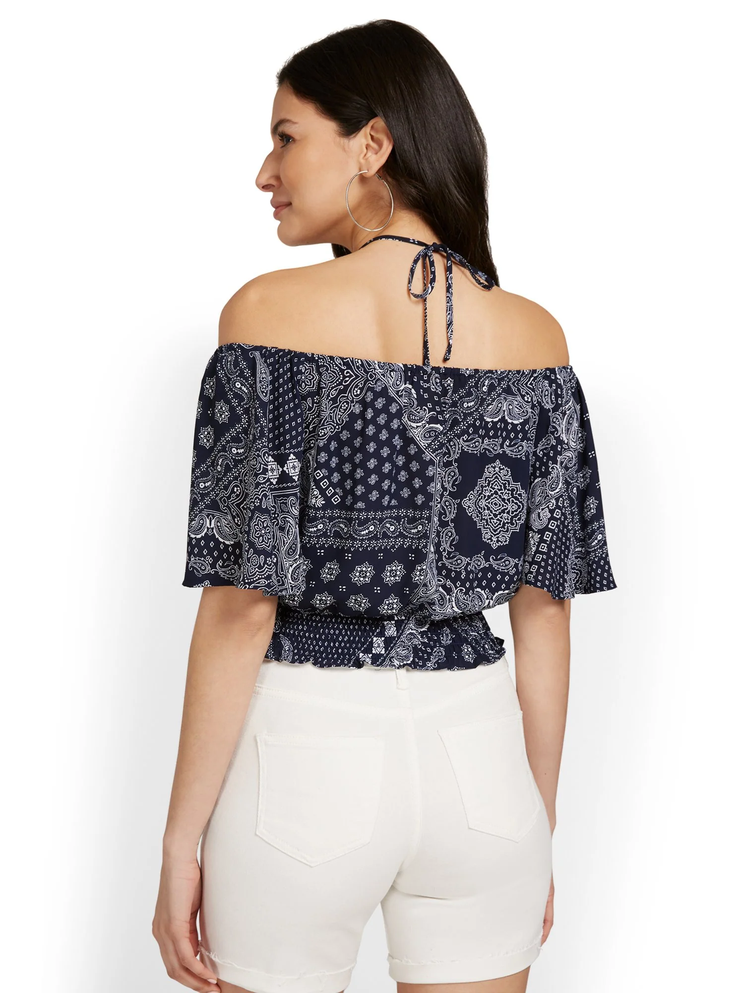 Printed Off-The-Shoulder Halterneck Top - Image 3