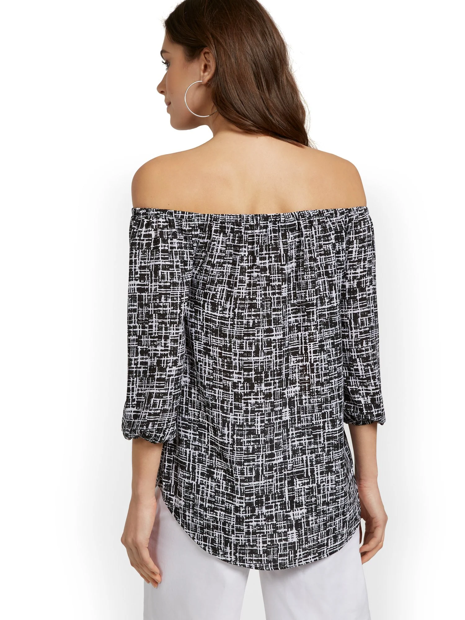 Printed Off-the-Shoulder Tunic Blouse - Image 3