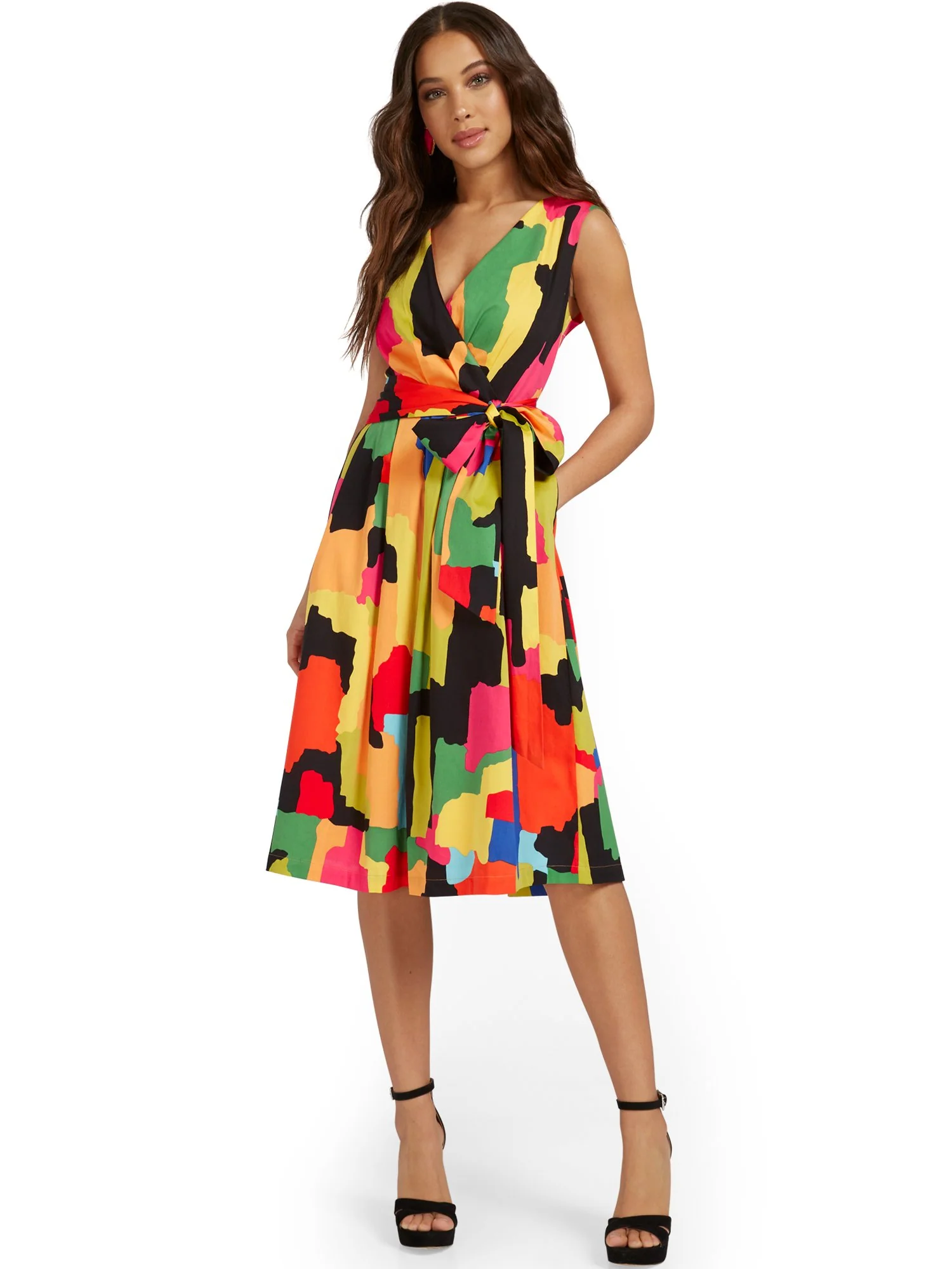 Printed V-Neck Side-Tie Dress - Image 2