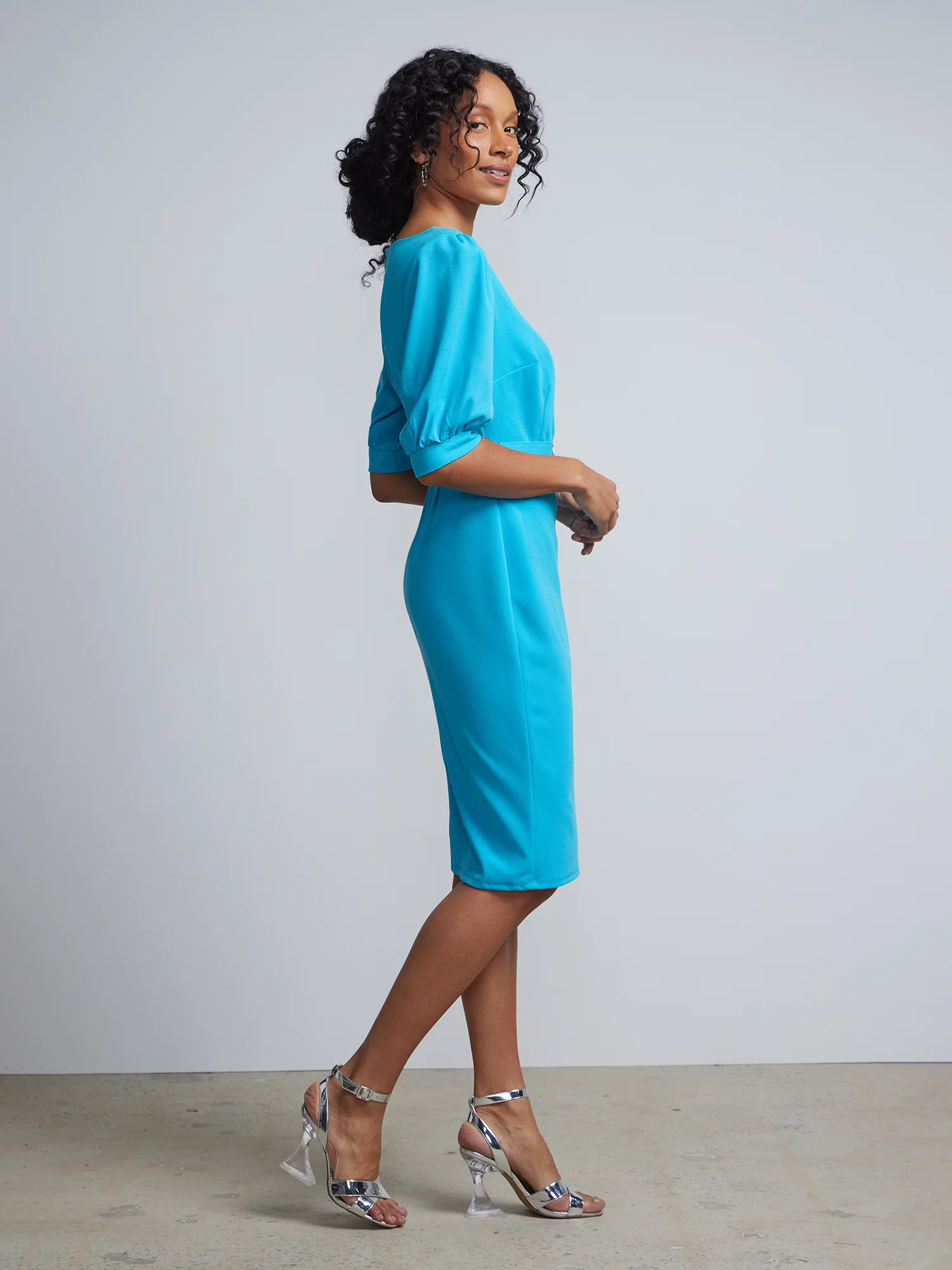 Puff-Sleeve Belted Sheath Dress - Magic Crepe® - Image 11