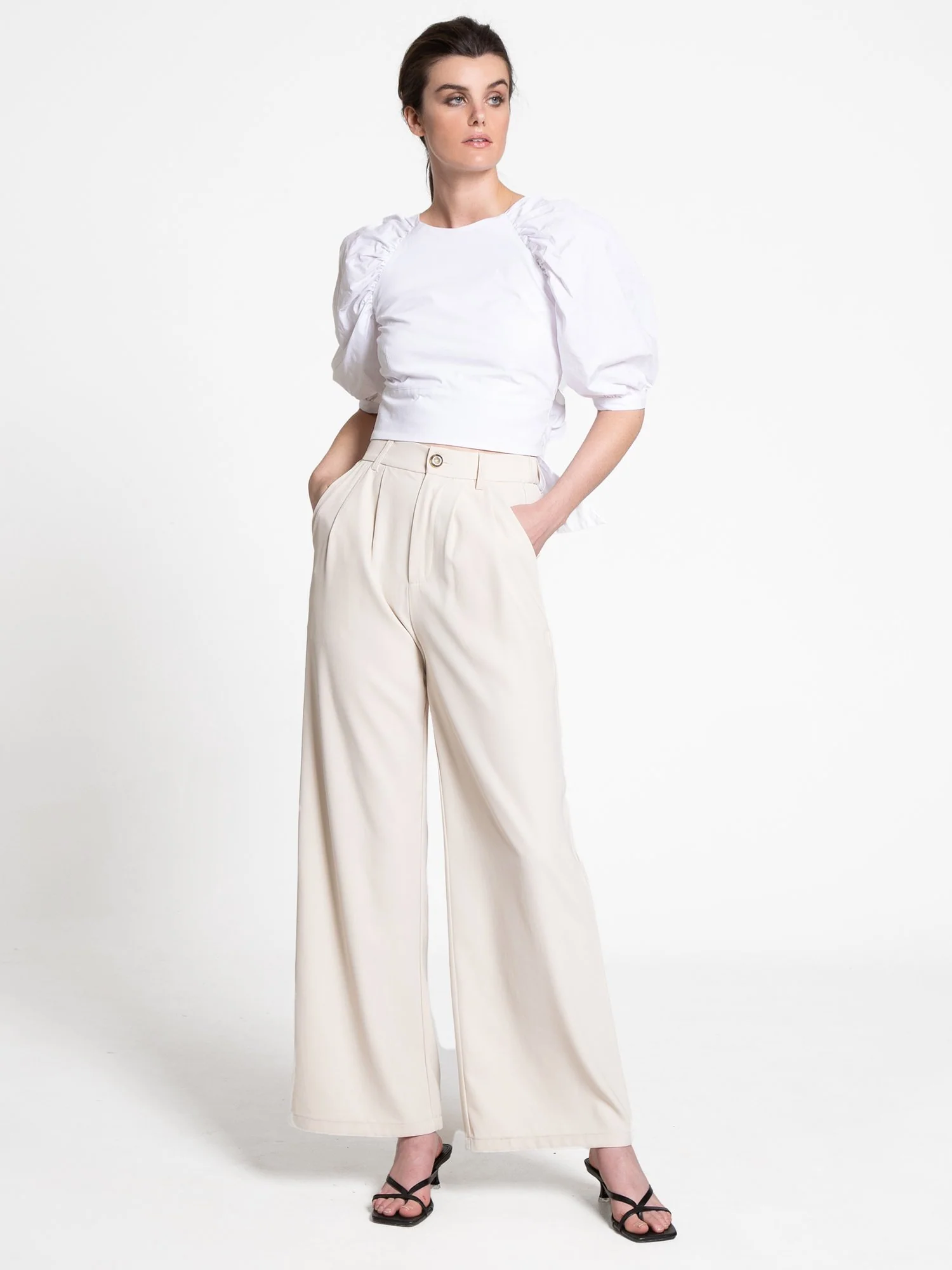 Puff-Sleeve Bow Tie Poplin Top - Do+Be - Image 13