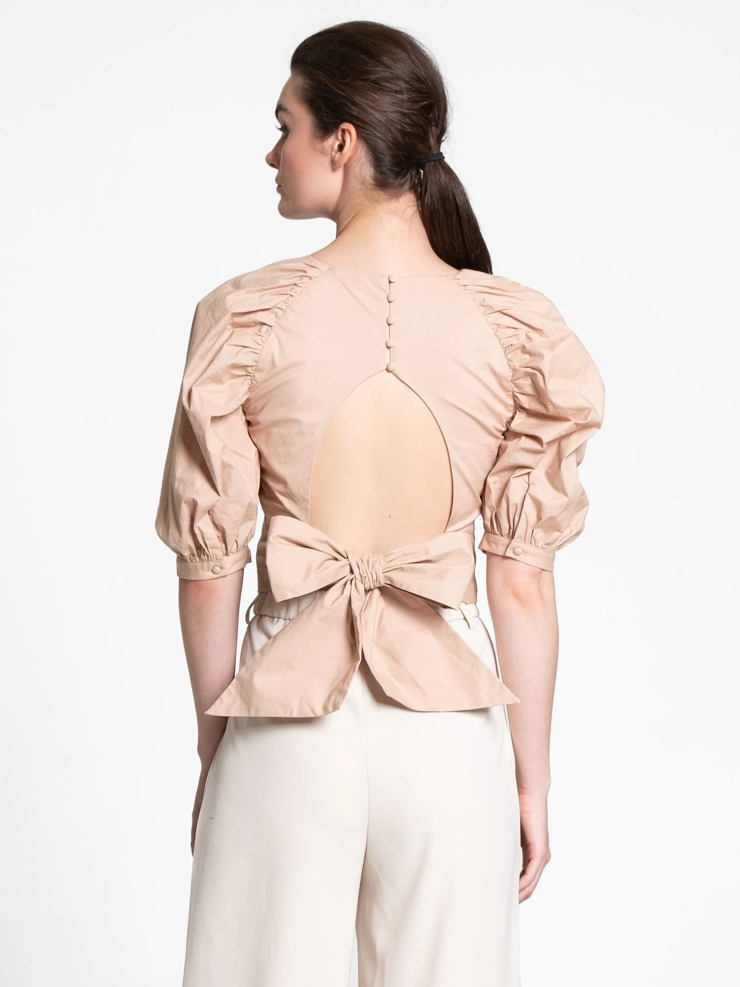 Puff-Sleeve Bow Tie Poplin Top - Do+Be - Image 8